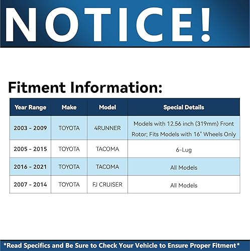 Miniatura 2 de Detroit Axle - Kit de freno delantero para Toyota 4Runner 03-09, Tacoma FJ Cruiser 05-21 2005 2006 2007 2008 2009 Rotores de freno perforados y