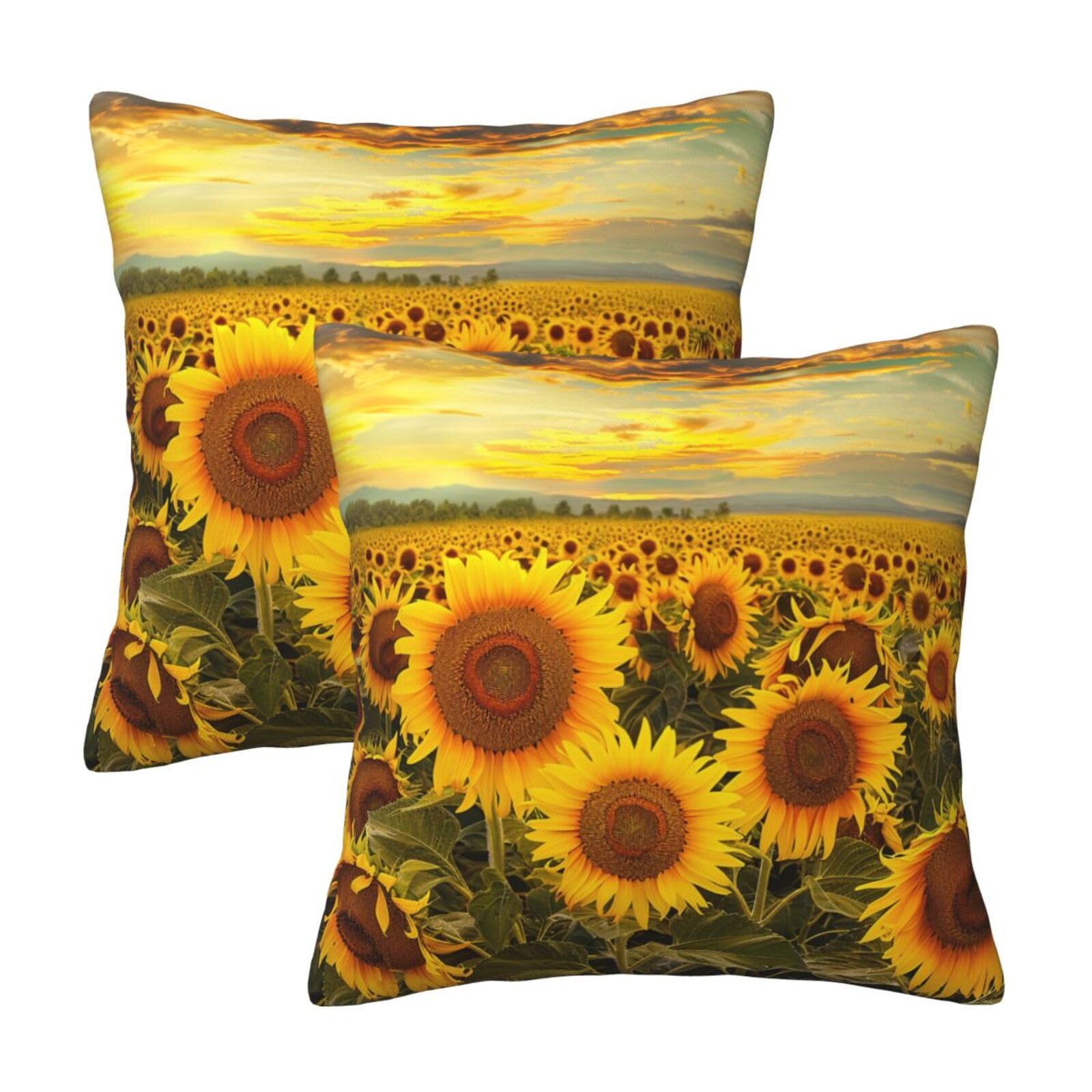 kkvhhyuo Farm sunflowers Print Pillow Covers Set of 2, Square Decorative Cushion Covers with Hidden Zipper, Throw Pillow Cases for Living Room Sofa Bed Chair, 45x45 cm