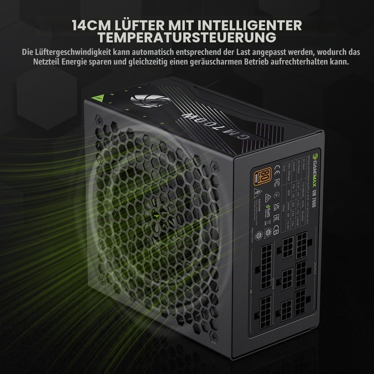 GAMEMAX GM 700B Netzteil PC 700 W, Vollmodular, 80 Plus Bronze, Active PFC & DC-to-DC, ATX Single 12V Rail, 140 mm Lüfter, Hochwertige Kondensatoren, 7 Schutzfunktionen, 5 Jahre Garantie, Schwarz