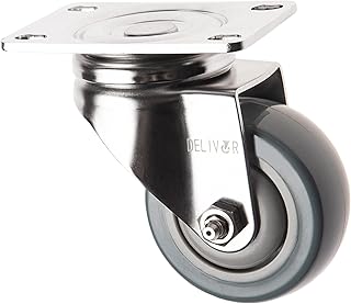 DELIVeR 3 Inch, Stainless Steel Swivel Plate Caster, 250Lbs. Per Caster, Heavy Duty, Industrial Caster for Furniture & Cart, Replacement Polyurethane Caster Wheel Non-Marking-1 Piece