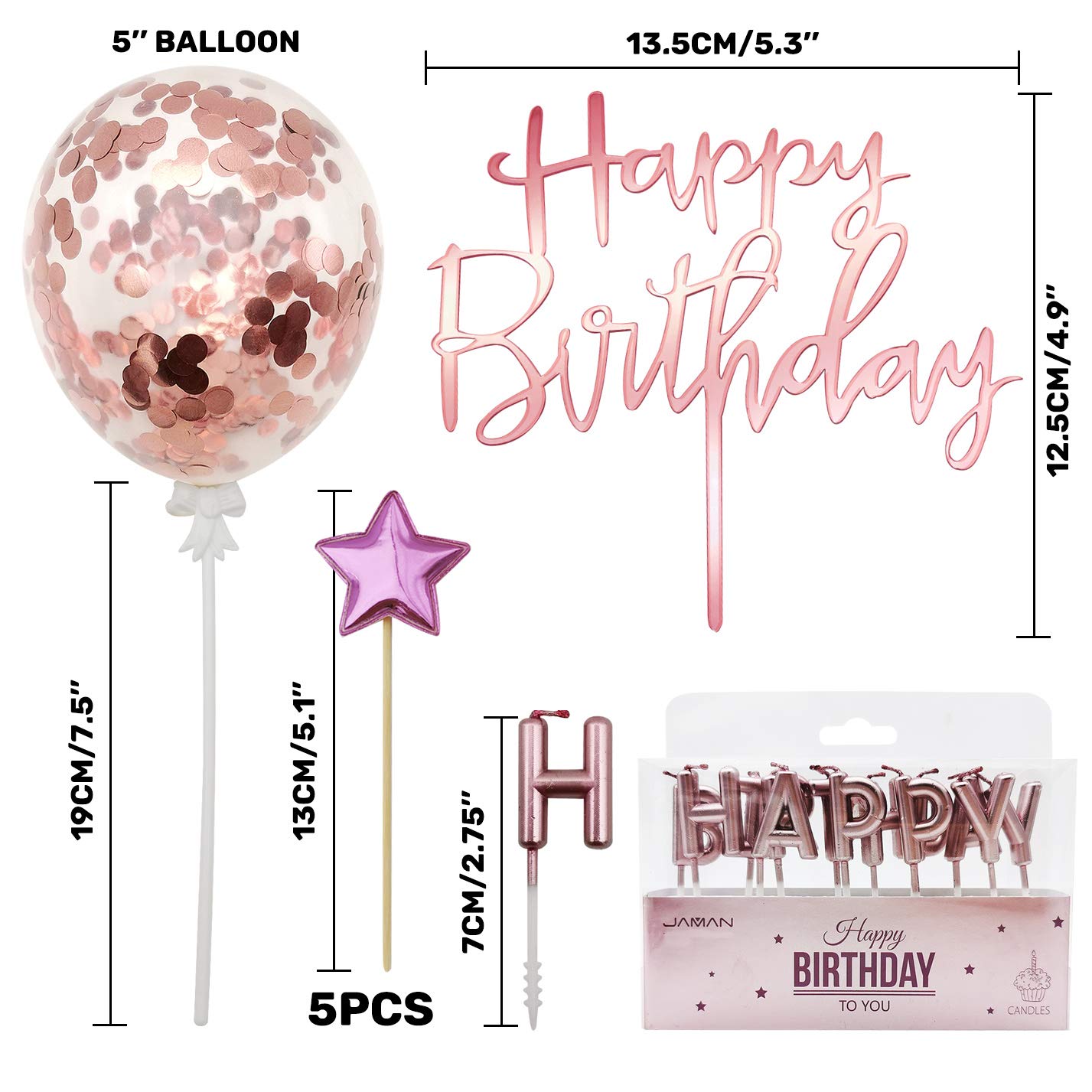 iZoeL Rose Gold Cake Decoration Rose Gold Happy Birthday Candles Happy