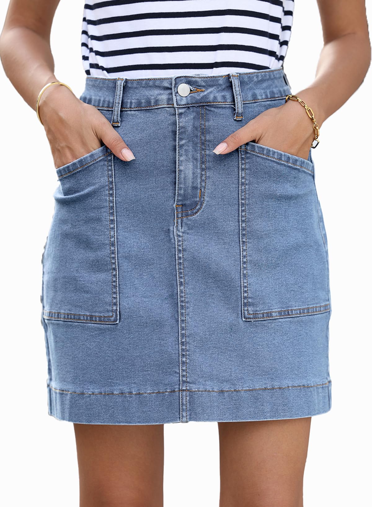 Sidefeel Womens Jean Skirt High Waisted Stretch Casual Summer Zimbaplatinum Denim Skirt with Pockets