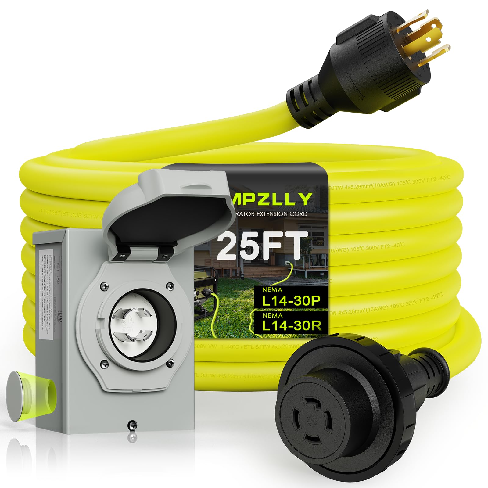 Amazon.com: Campzlly 30 Amp Generator Cord 25FT and Power Inlet