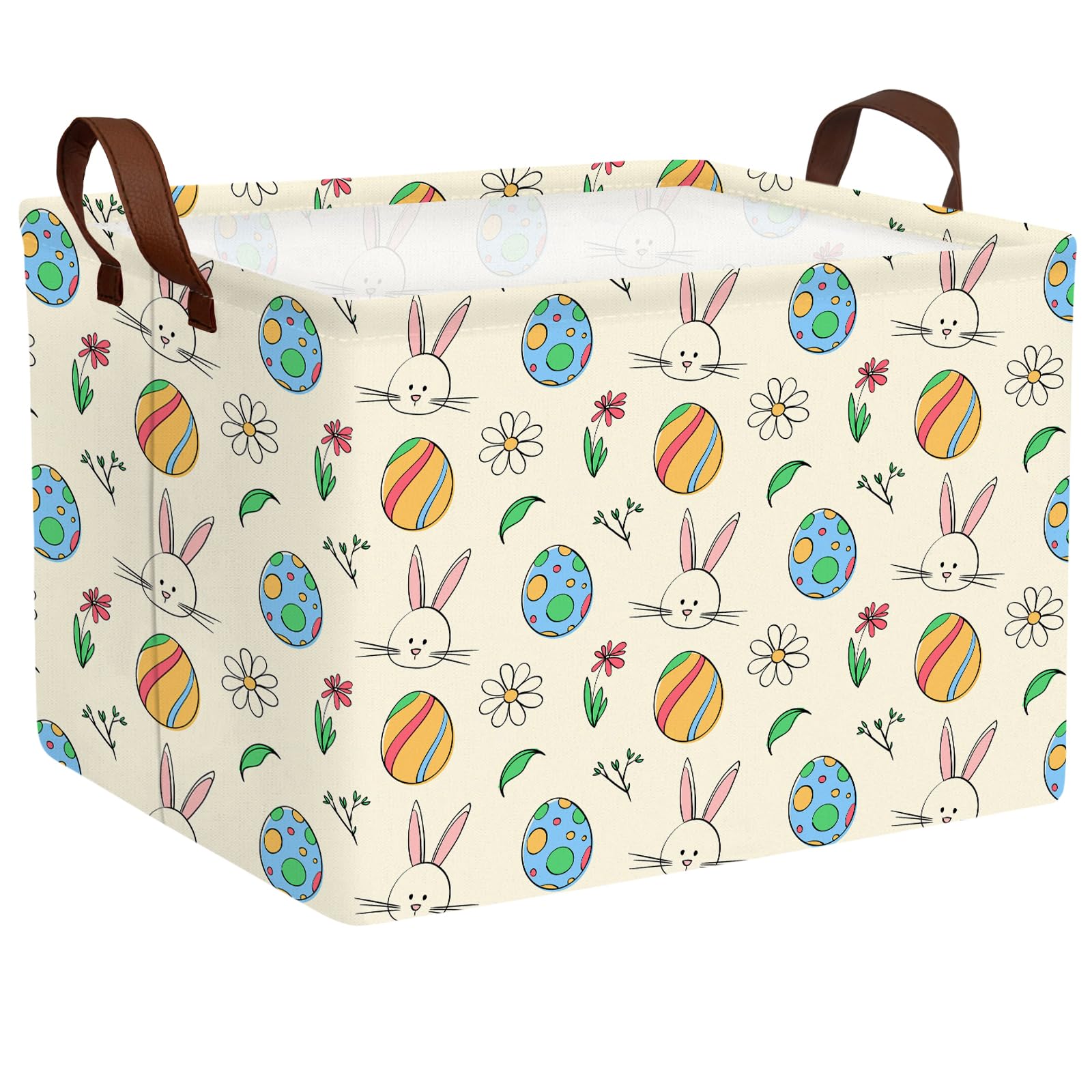 Large Cute Easter Basket for Kid Empty Gift Baby Rectangle Storage Bin Bunny Eggs Boy＆Girl Room Décor (Egg Rabbit Flower)