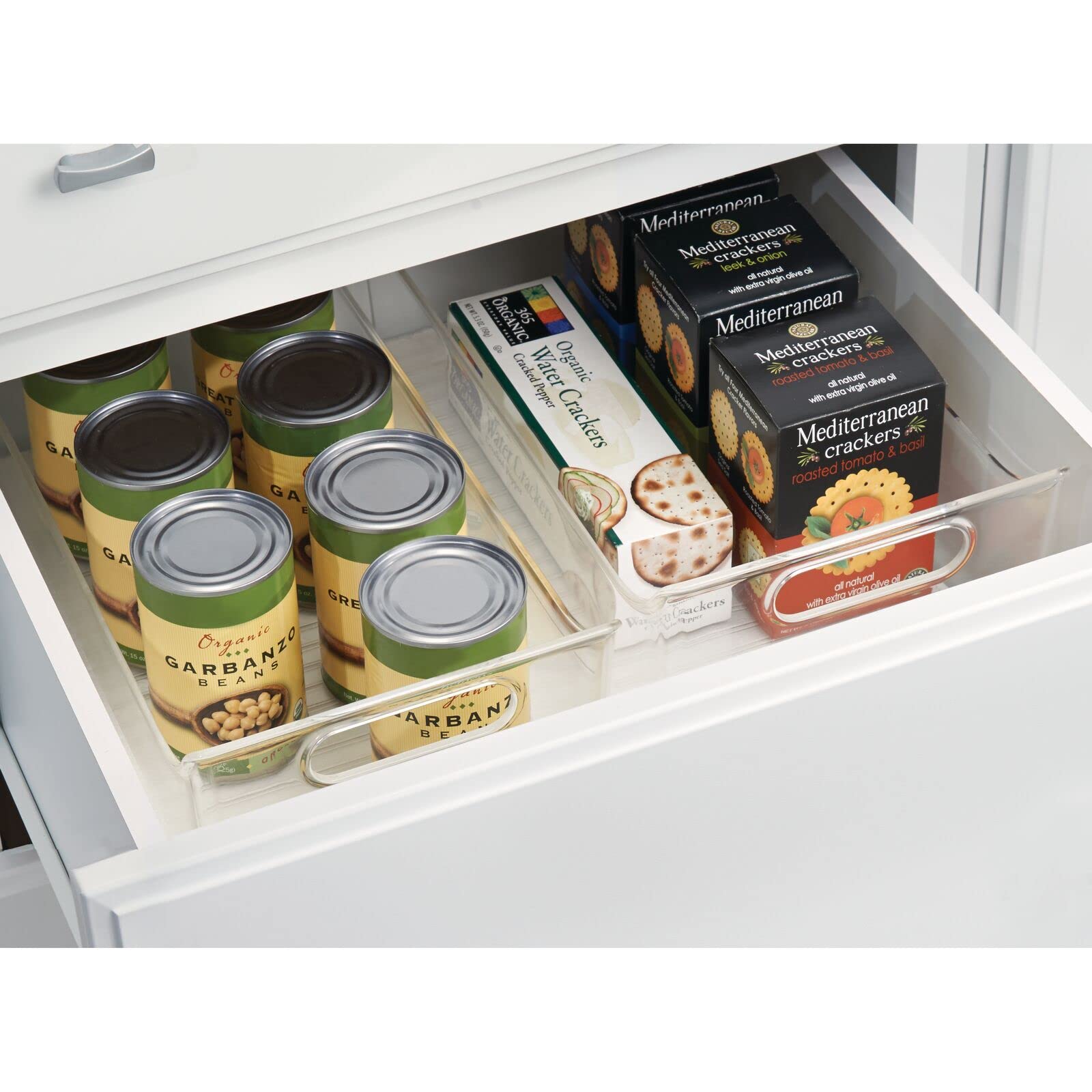 mDesign rangement frigo avec poignées (lot de 4) – bac alimentaire long en plastique pour fruits, légumes, conserves, etc. – caisse de rangement pour placard de cuisine ou réfrigérateur – transparent