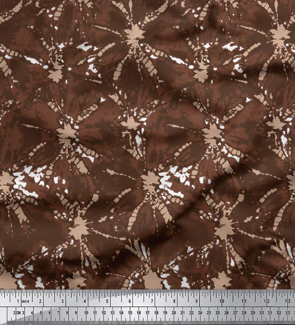 SoimoiBrown Cotton Canvas Fabric Batik Tie-Dye Print Fabric by the Yard 58 Inch Wide