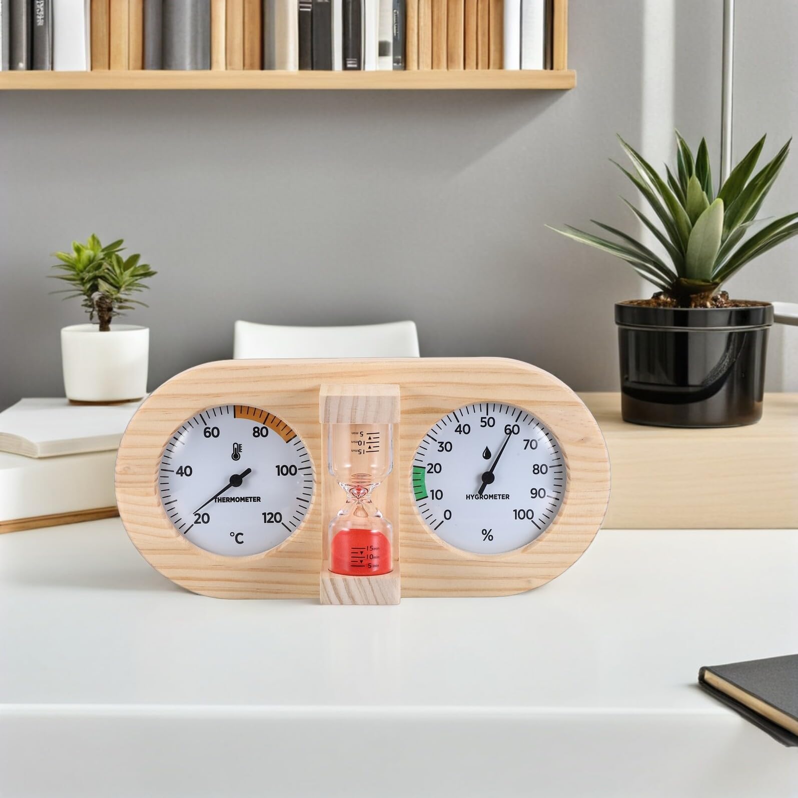 Anneome Sauna Higrometr Termometr z Mechaniczny Klepsydrą Timer Do Pomiaru Temperatury i Wilgotności Pomieszczeniach Spa Hotelowych Saunach i Łazienkach