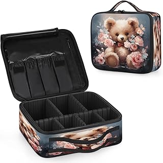 Romantic Bear with Flowers Makeup Bag for Tra...