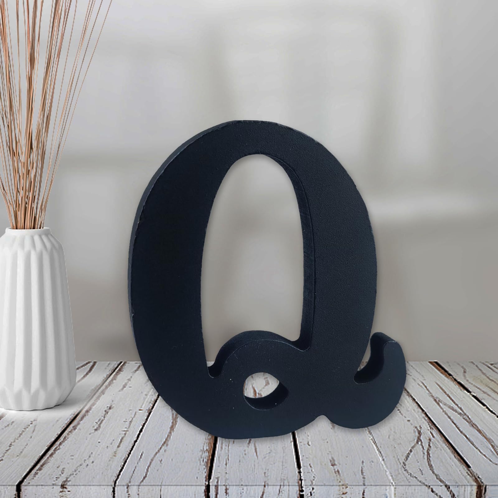 AOCEAN 4 inch Black Wood Letters Unfinished Wood Letters for Halloween Decorative Standing Letters Slices Sign Board Decoration for Craft Home Party Projects (Q)