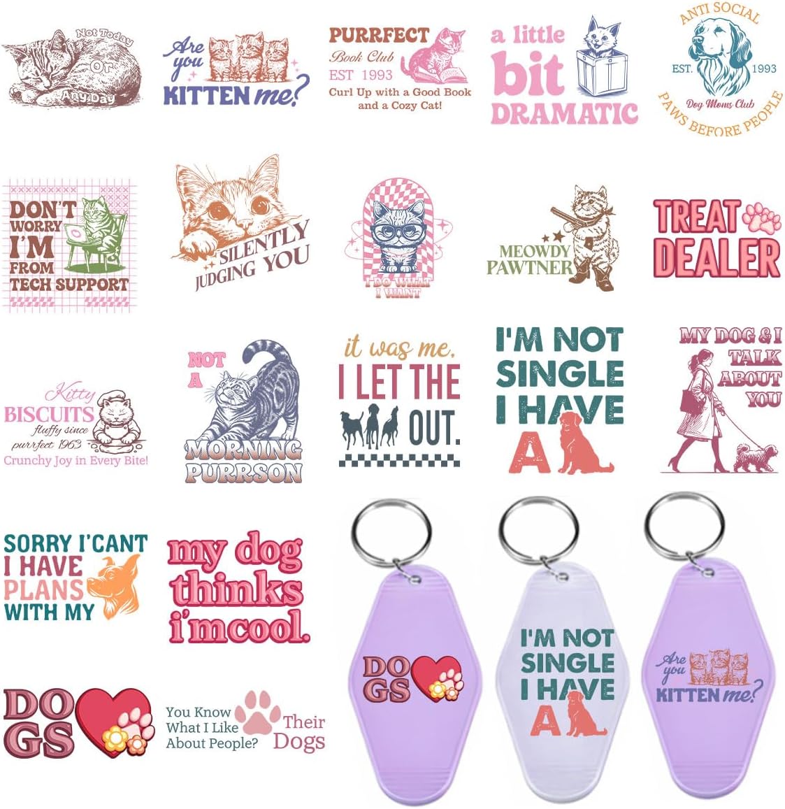 20pcs Cat & Dog Sticker UVDF Pack, Funny Pet Quotes Decals for Laptop, Phone Case, Water Bottle, Gifts for Pet Lovers, Cat & Dog Fans, Birthday & Animal Decor image 4