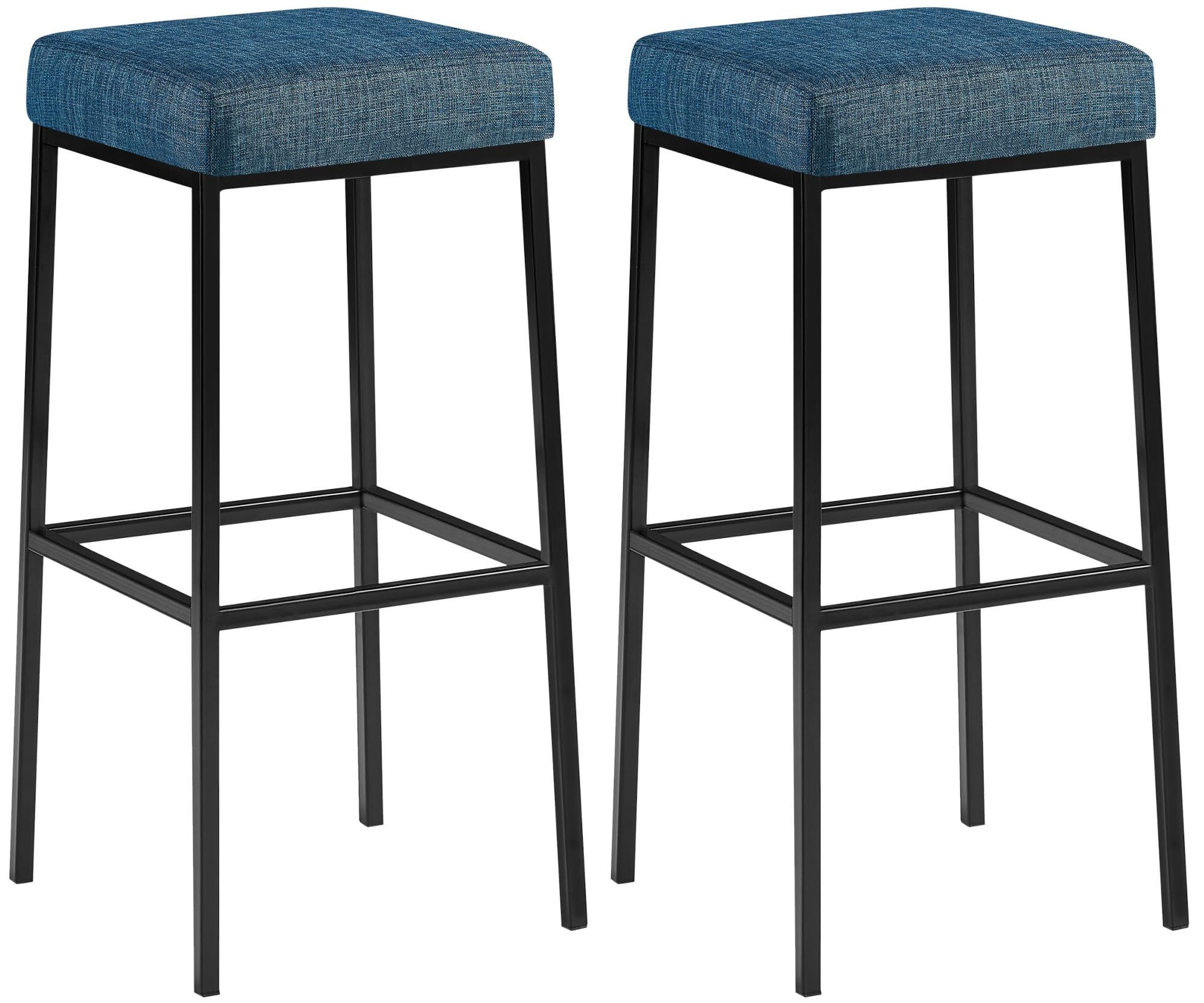 Set 2 Sgabelli Bar Senza Schienale Montreal in Stoffa I Sgabelli Quadrati Bancone Imbottiti Base in Acciaio Inox Alt 80 CM, Colore:Blu, Colore del Telaio:Nero