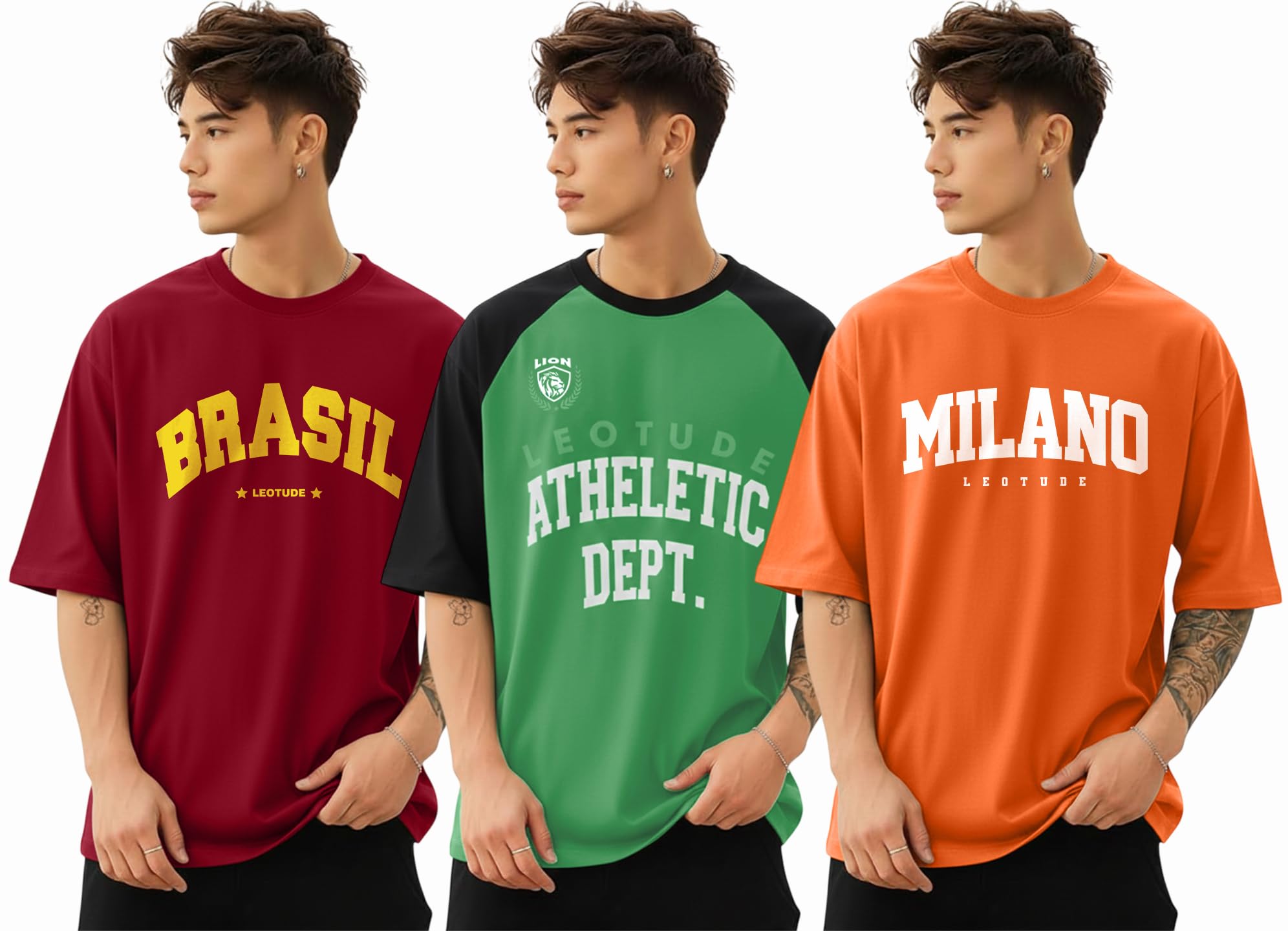 LEOTUDE Men Polycotton Classy Look Regular Fit Round Neck Half Sleeve