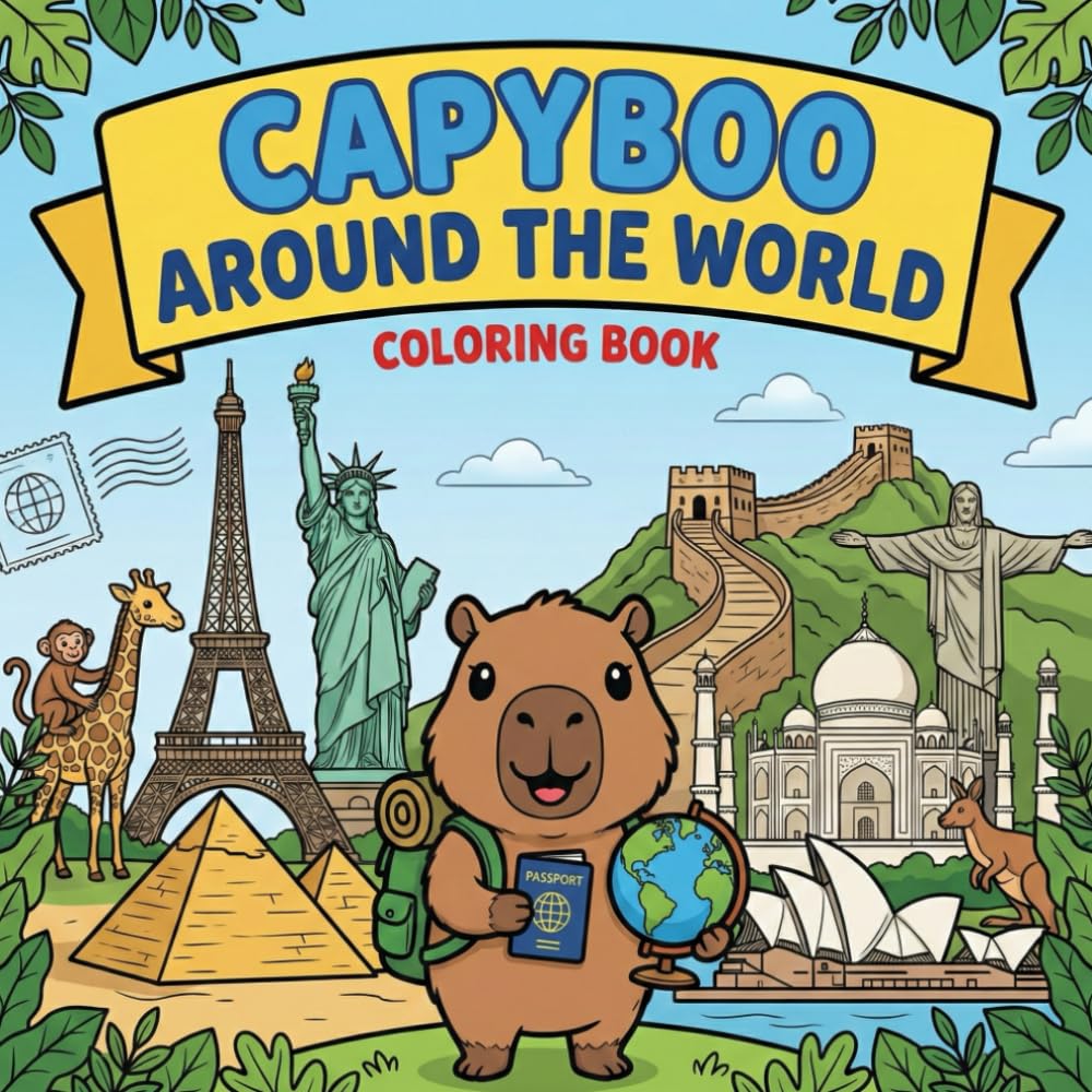 Capyboo Around The World Coloring Book: Join the Cute Capybara on a Fun Journey to Explore Iconic Landmarks, Animals, and Cultures for Kids and Adults (Capyboo Adventures)