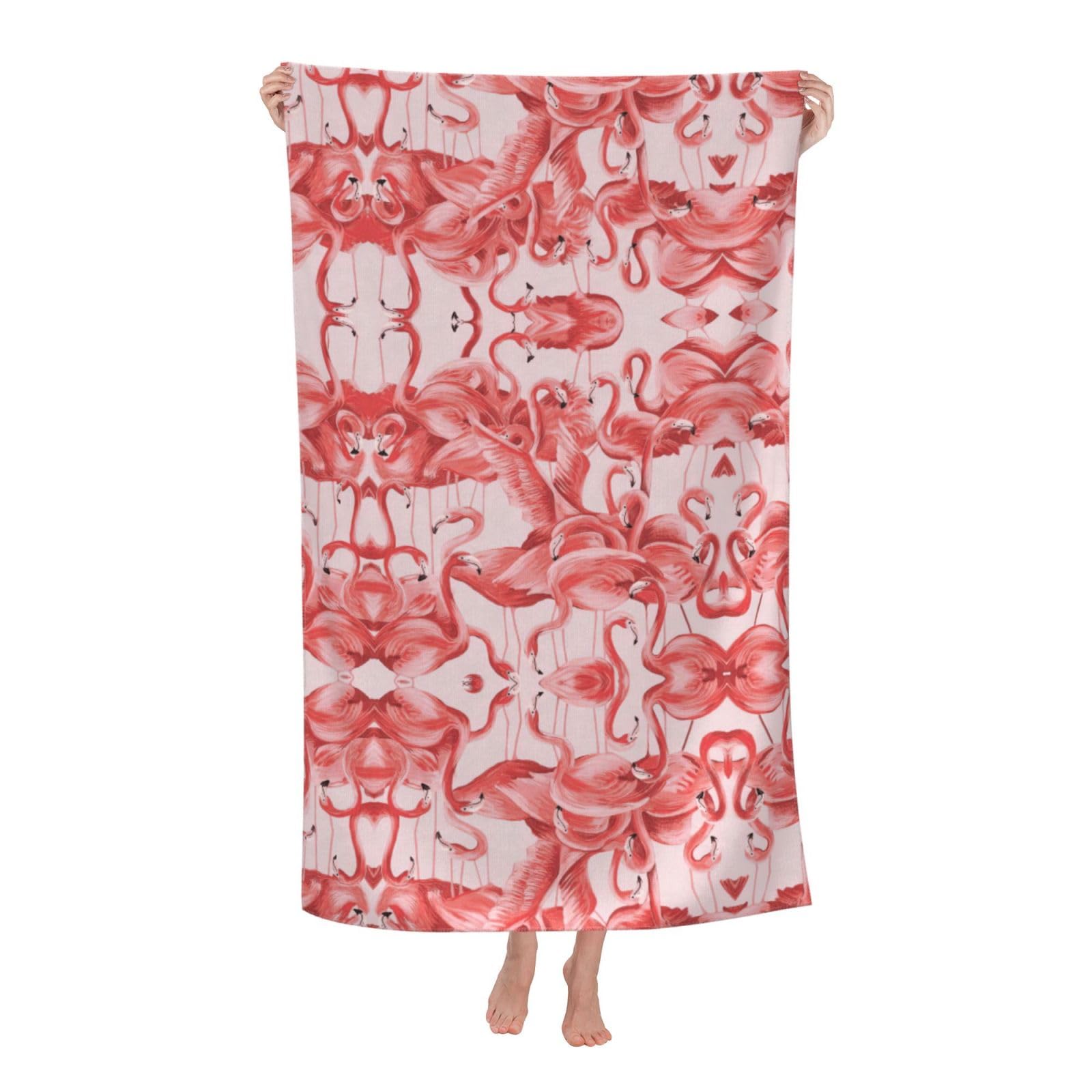 Oazcvbnn Women's White Flamingo Print Adult Beach Towel Summer Travel Pool Vacation Swimming Fitness Outdoor Adventures