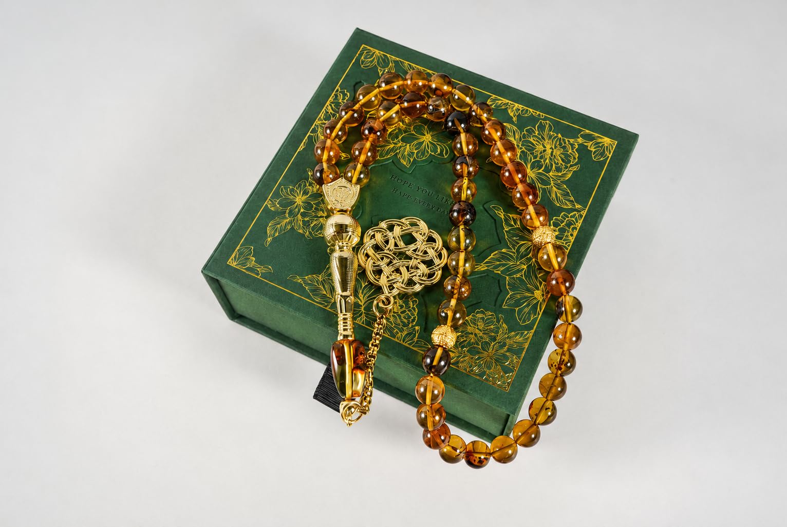 1 szt. Natural Amber Tasbih 45 Beads Misbaha Tesbih, ręcznie wykonane gładkie muzułmańskie koraliki z licznikiem i certyfikatami, pudełko prezentowe, Ramadan Eid Hajj Umrah prezent dla mężczyzn
