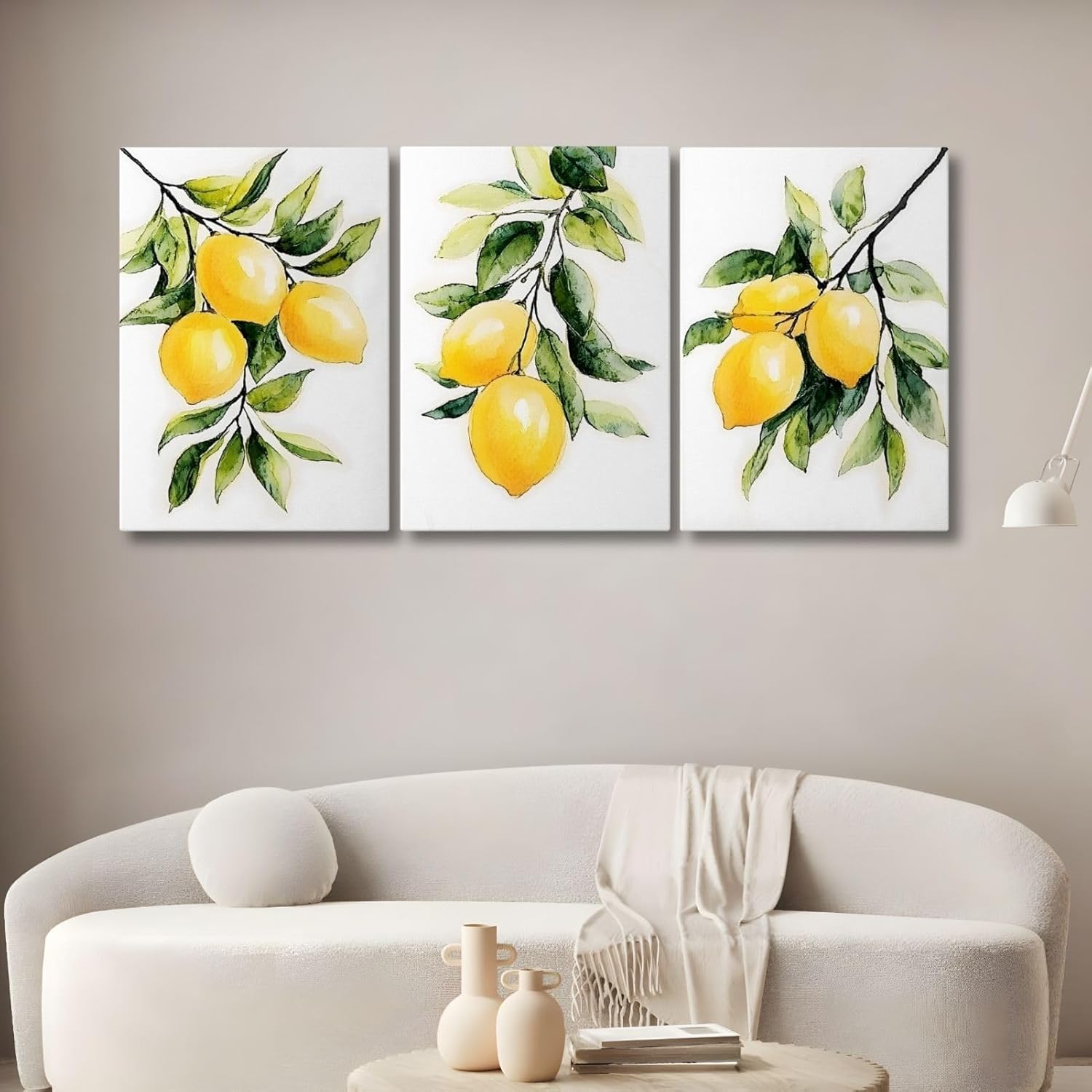sawjug Lemon Canvas Wall Art,Lemon Wall Decor,Boho Fruit Prints Abstract Fruit Pictures for Living Room,Kitchen, Office (16" x 24" x 3 pcs)