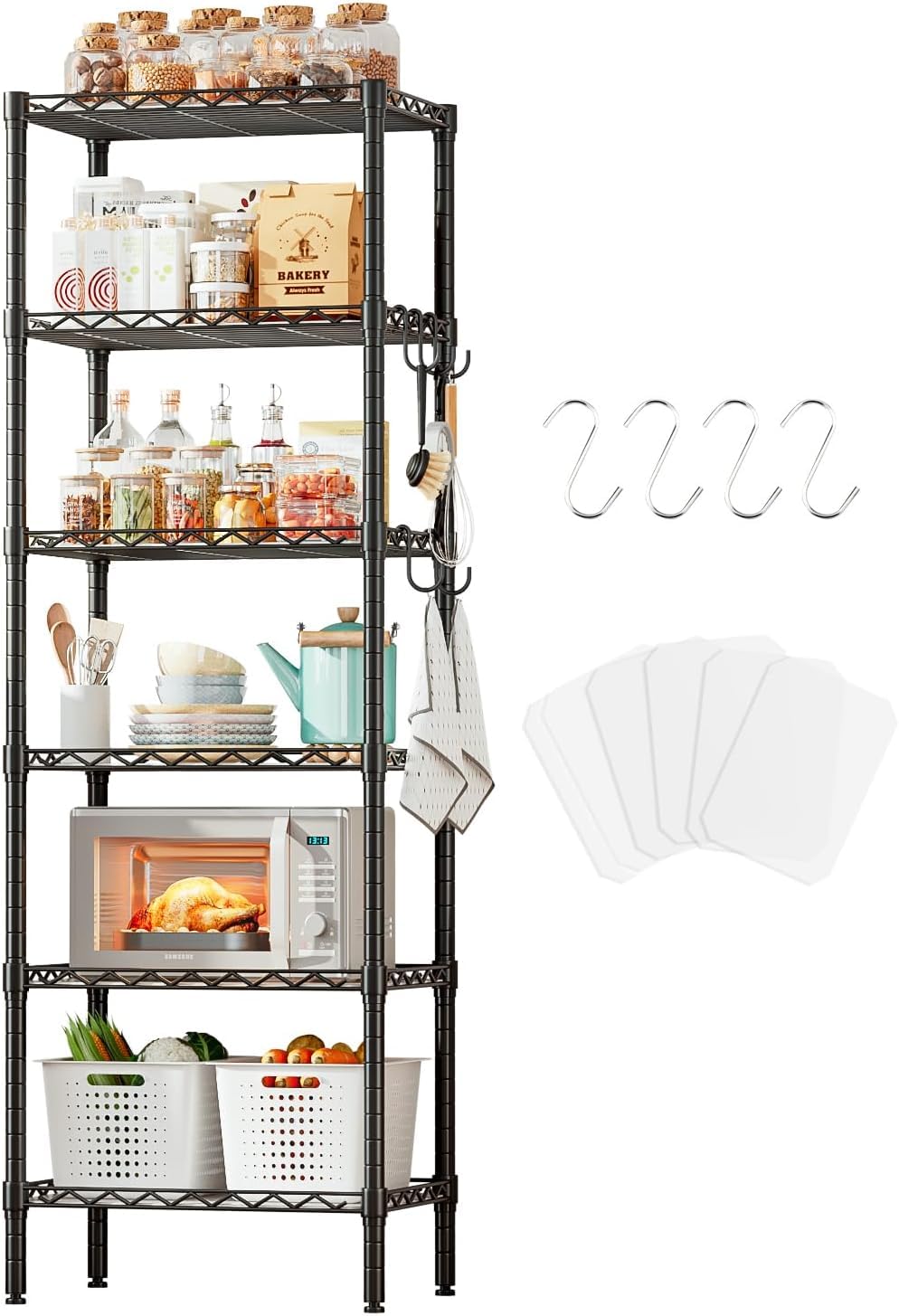 Forthcan 6 Tier Shelving Unit Adjustable Storage Shelf Metal Storage Rack Wire Shelves 16.54" L x 11.82" W x 63" H for Pantry Closet Kitchen Laundry (Black, 6 Tier)