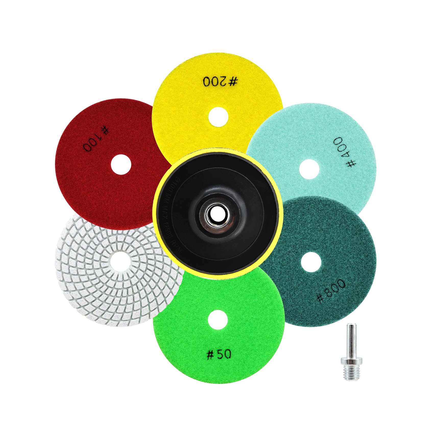 Disques de Polissage Diamant 8 Pièces 100mm Grain 50-800 pour Marbre Granit Quartz