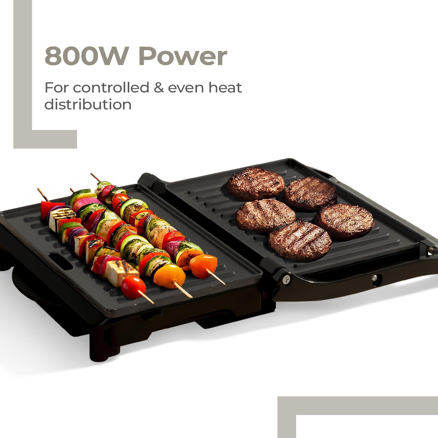 Lifelong Sandwich Maker|Electric Griller & Toaster|Panini Maker with Non-Stick Coating,180° Open Flat Grill,Auto Cut-Off,Fixed Plates,Cool Touch Handle & Power Indicator(LLCG02,Black),800 Watts 3