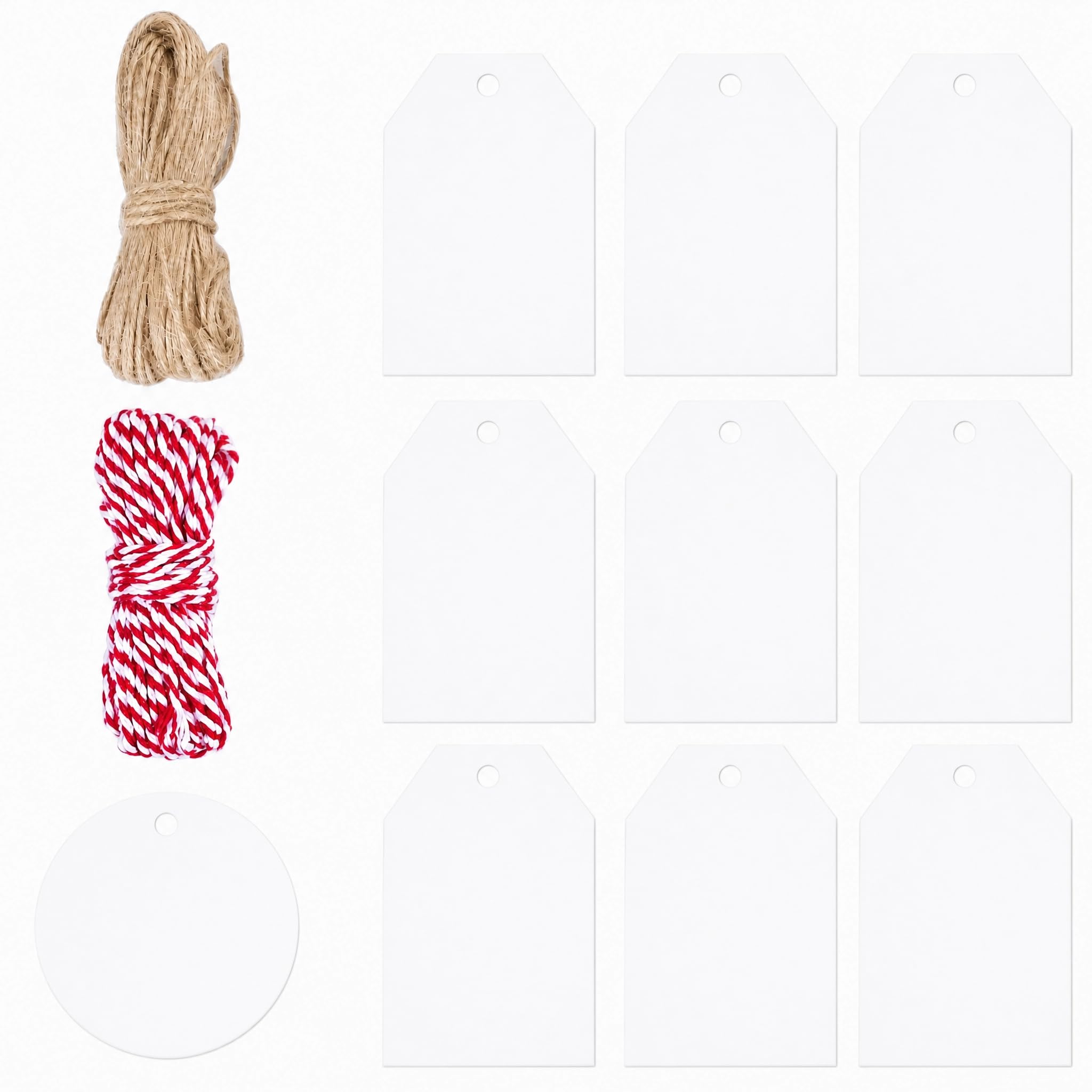 100 Pack White Paper Gift Tags, White Gift Tags with Jute Twine Baker Twine for DIY Holiday Present Wrap Stamp and Label Package Name Card — image 1
