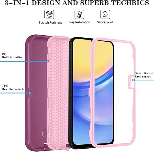 Miniatura 6 de Qinmay Funda para Samsung Galaxy A15 5G con protector de pantalla HD, resistente, a prueba de golpes y caídas, funda de 3 capas para Galaxy A15,