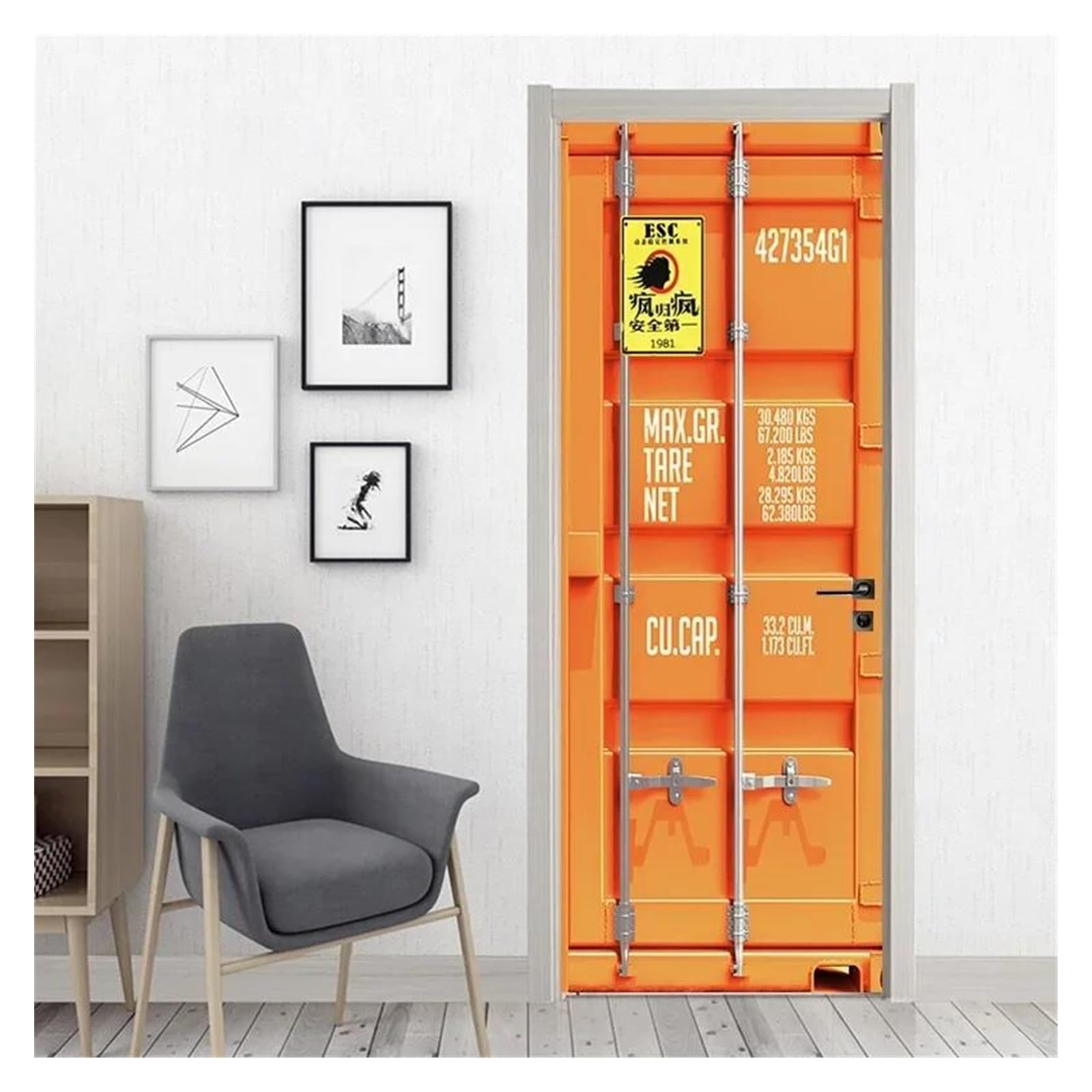 Sticker mural pour portes en vinyle adhésif de maison trompe l'œil