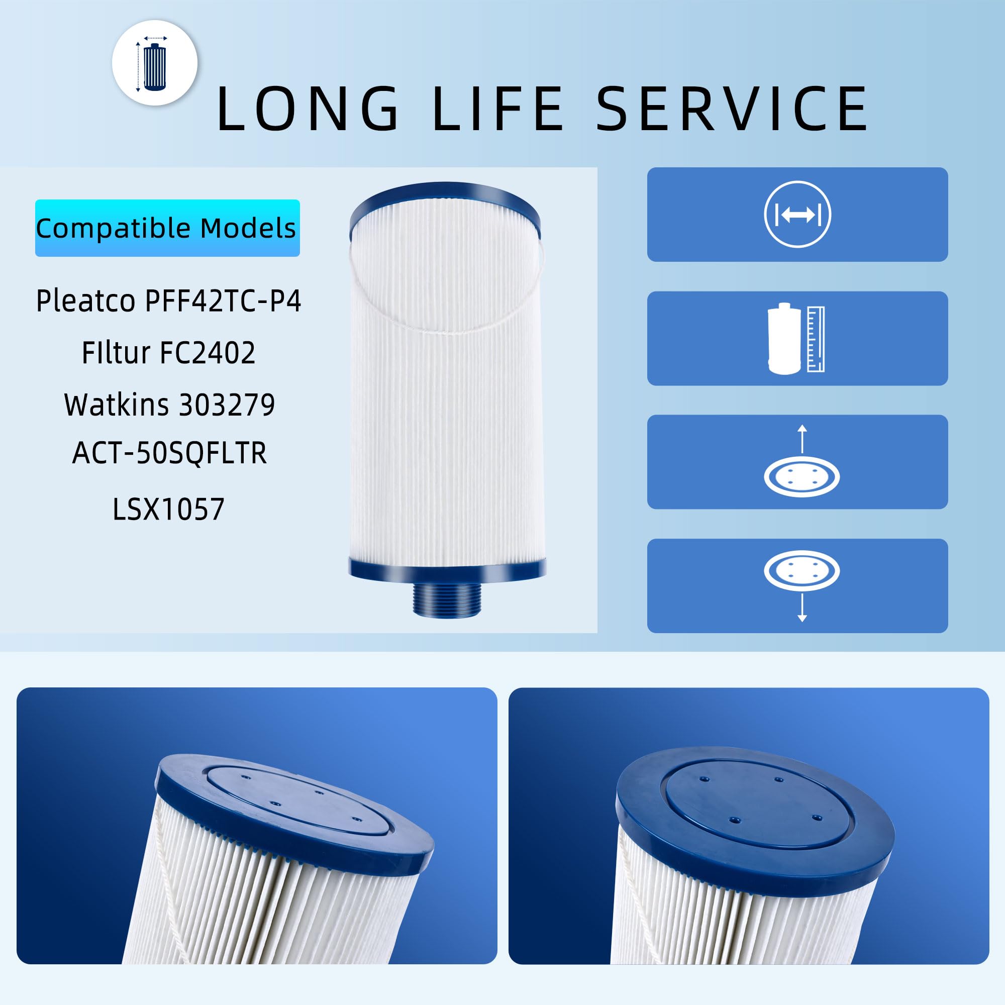 Havuzpas FC-2402 Hot Tub Filter Replaces Watkins 303279, 5CH-37, PFF42TC-P4, 78460 and Lifesmart, AquaTerra, Fantasy, Freeflow, Simplicity, Bermuda, Aspire, Azure, Spa Filter - 2 Pack