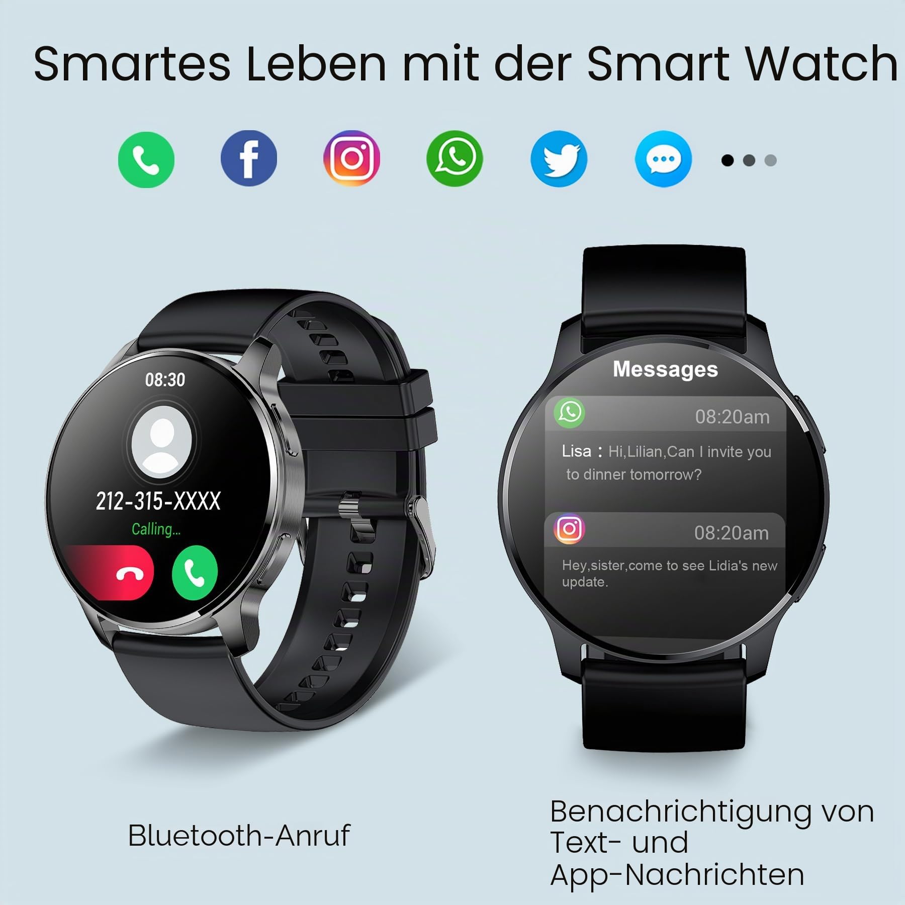 Batatree Smartwatch Herren Damen, 1,32" Smart Watch mit Telefonfunktion, 120+ Sportmodi Fitnessuhr Schrittzähler Armbanduhr mit Herzfrequenz SpO2 Schlafmonitor, IP67 Sportuhr für Android iOS, Schwarz