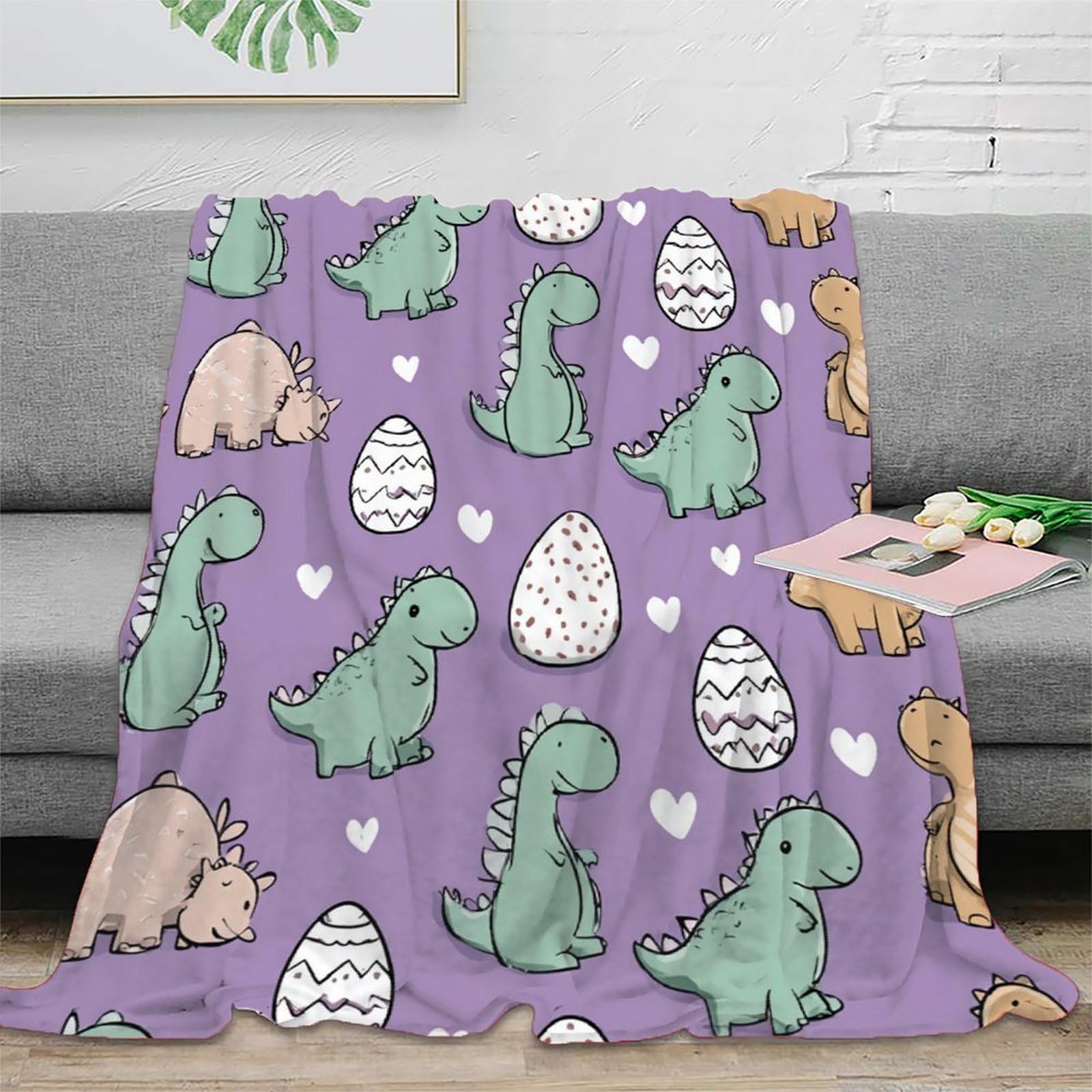 Couverture dinosaure 3D 150x200cm en microfibres lavable pour lit d'étudiant