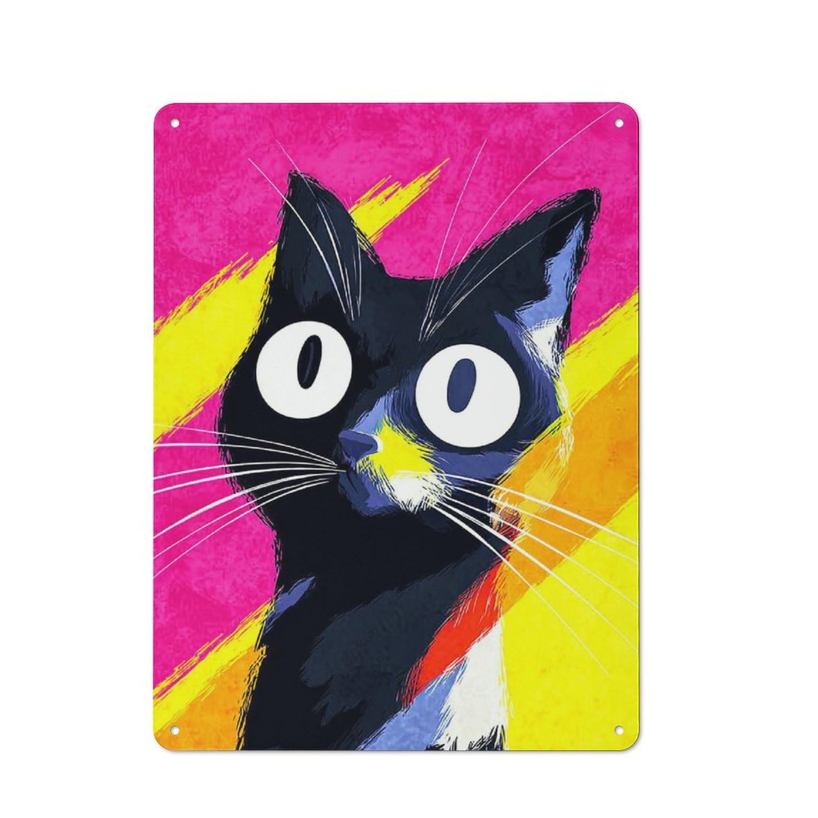 Junmoney Colorful Cat Illustration 40X30cm Retro Metal Plaque With For Kitchen Or Home Bar, For Garage, Workshop And Man Cave Decoration