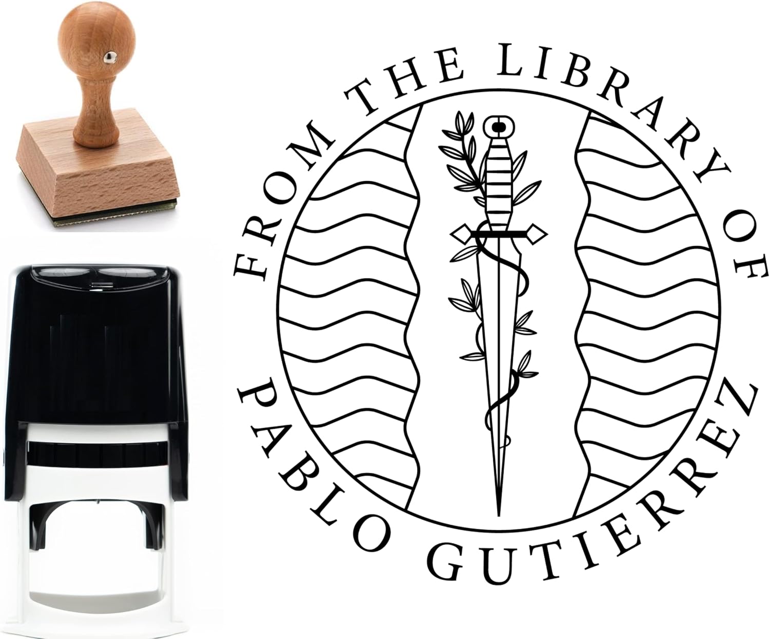 from The Library of, Ex Libris Book Stamp Personalized