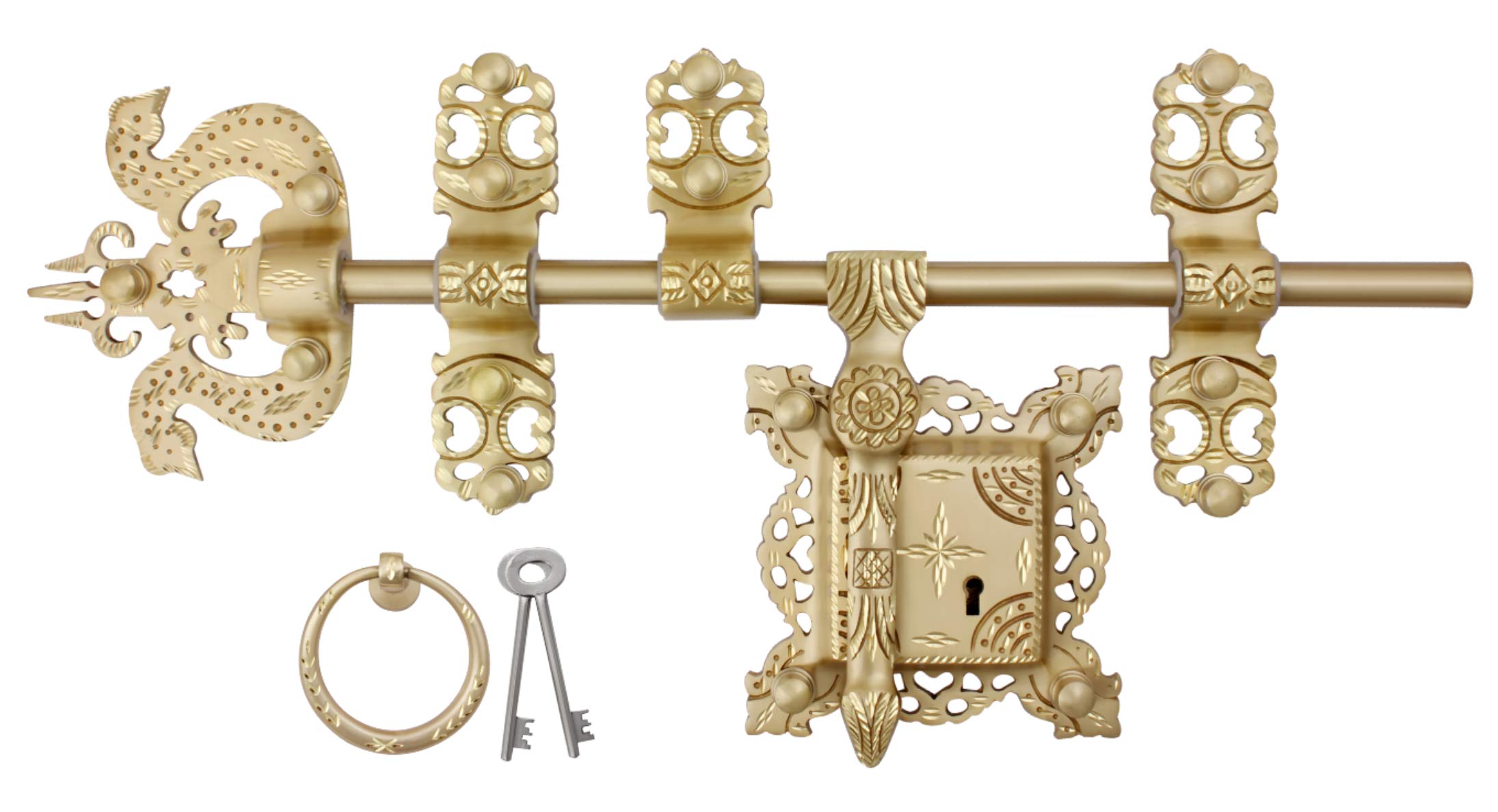 Pekt Locks Mini Manichitratazhu Aldrop Trishul Head with Matte Finish Brass Rod (Gold, 16 mm Thick and 12 Inch Broad) (B07F6ZFQ43) Amazon Price History, Amazon Price Tracker