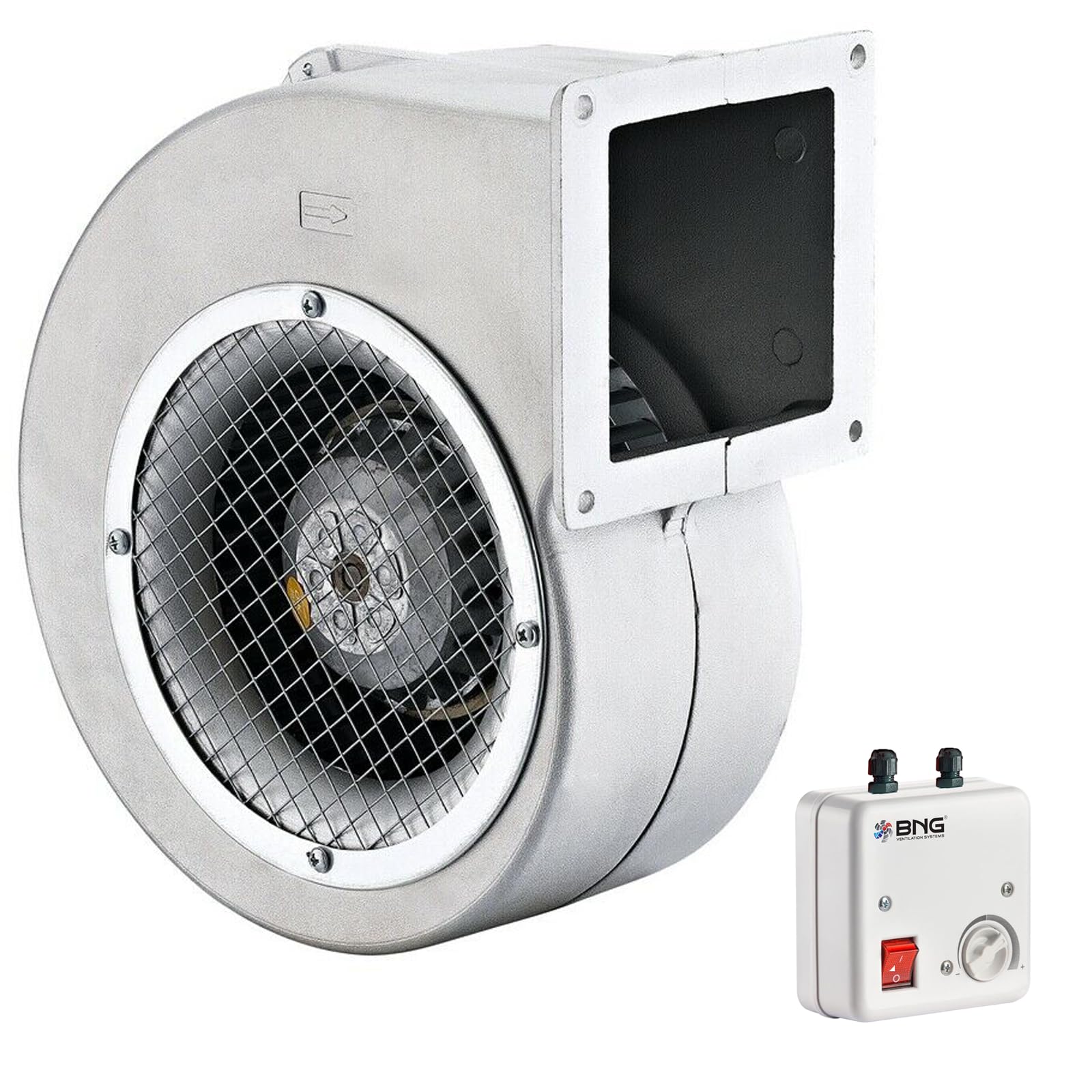 BDRAS Alu Radialgebläse Radialventilator 230V 90-600m³/h Aluminiumgehäuse mit Schutzgitter Drehzahlregler