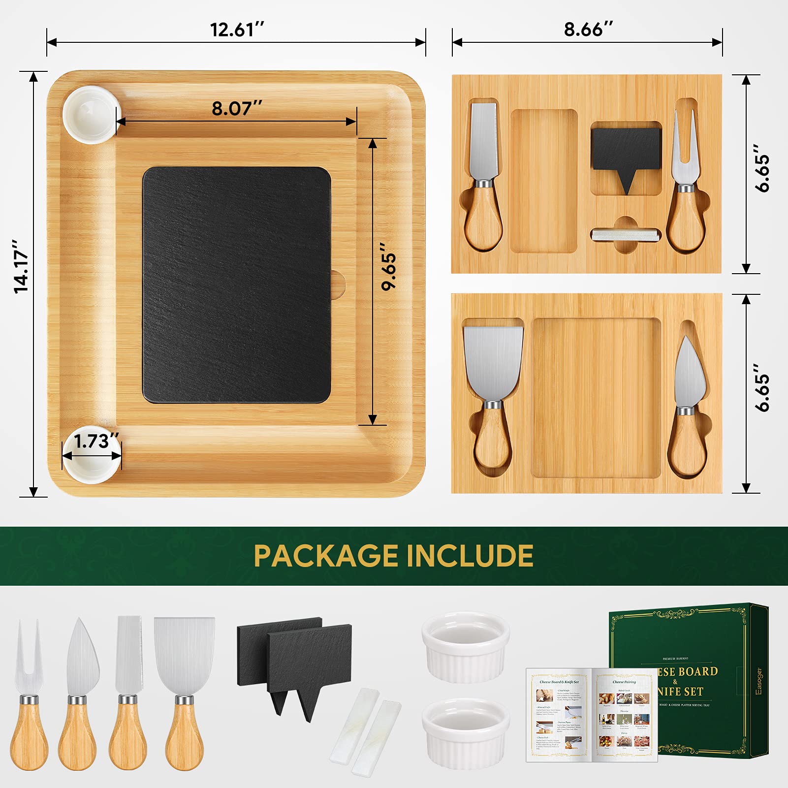 Easoger Large Charcuterie Board (28"Ã—13"Ã—1.6") with 2 Drawers, Bamboo