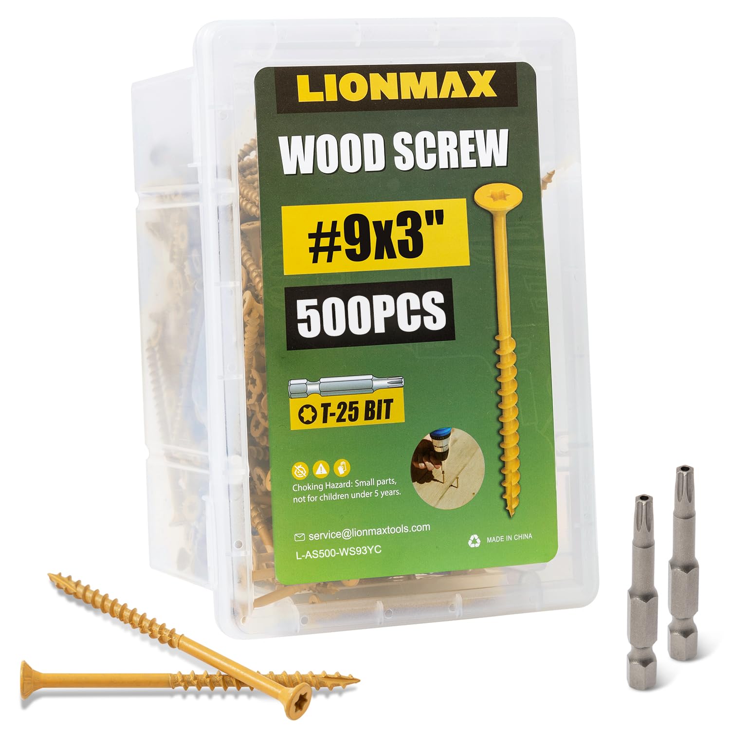 LIONMAX Deck Screws 3 Inch, Wood Screws #9 x 3, 500 PCS, Rust Resistant, Exterior Epoxy Coated, Outdoor Decking Screws, Torx/Star Drive Head Deck