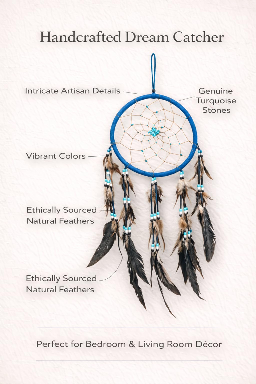 OMA acchiappasogni Dreamcatcher – Fatto a Mano, di Grandi Dimensioni – Lunghezza 71,1 cm x Diametro 22,9 cm Marca Turquoise Suede