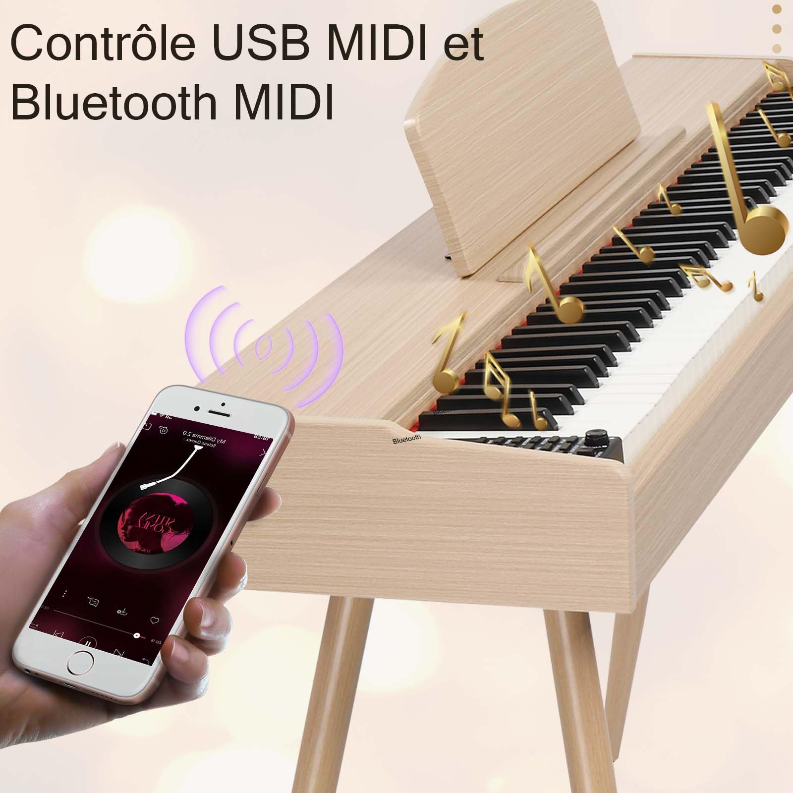 LEADZM Piano Numérique 88 Touches avec Support en Métal, Clavier Piano Entièrement Lesté, Piano Electrique avec 3 Pédales, 2 Systèmes Bluetooth, Adapté aux Débutants (Naturel)