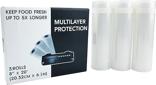 Miniatura 1 de 247 Bags - Paquete de 3 rollos de bolsas de sellado al vacío de 8 pulgadas x 20 pies, cortadas a medida, cero BPA, resistentes, aptas para