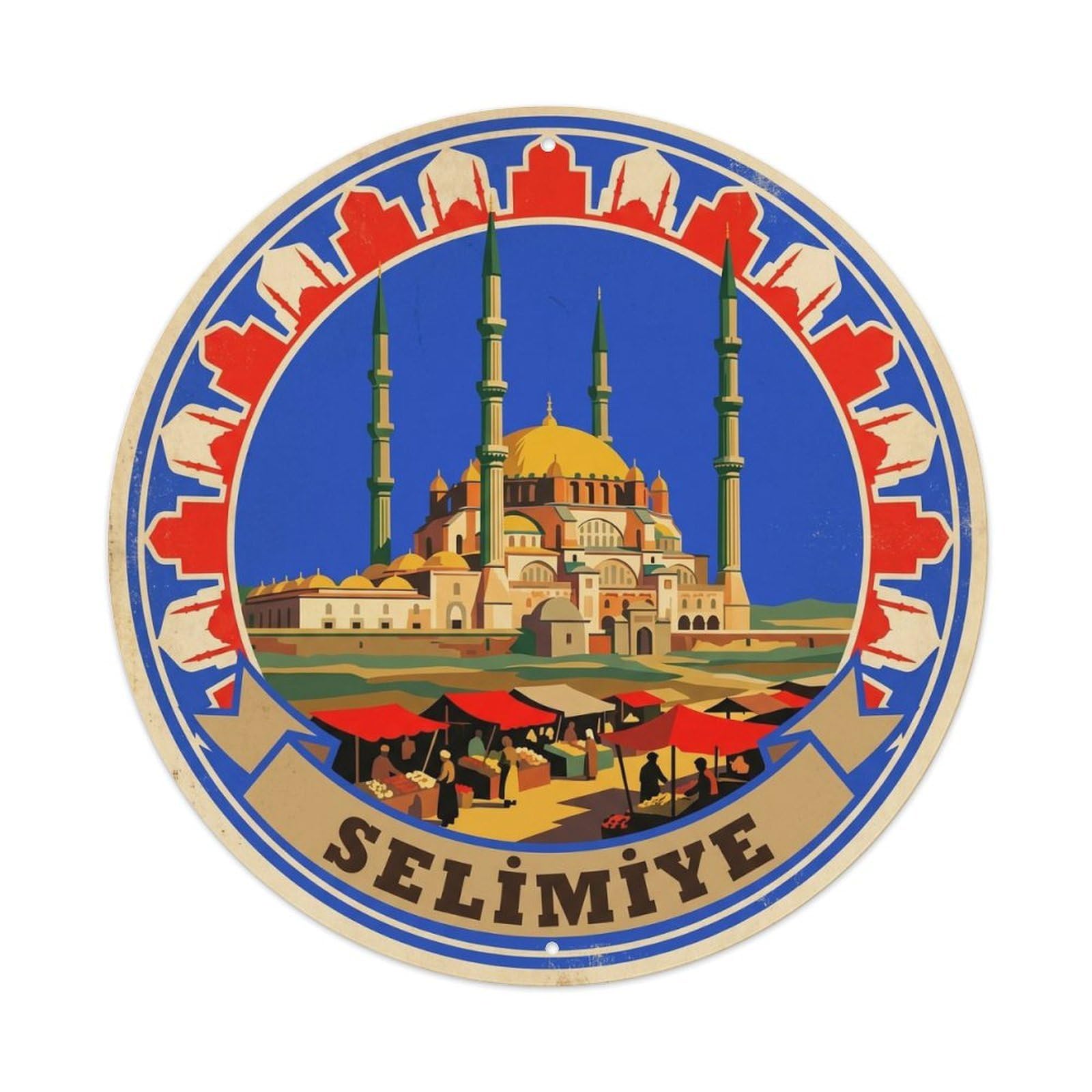 Selimiye Mosque Turkey Religious Heritage Color Block Metal Tin Sign