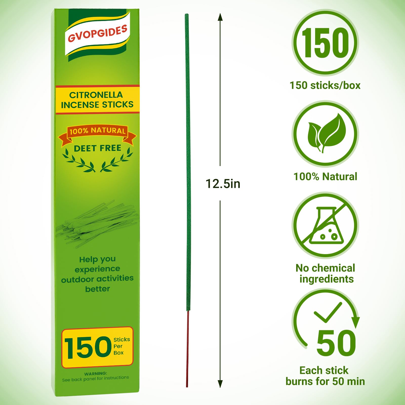 Citronella Incense Sticks 150 Sticks/Made with Natural Plant Based Ingredients/Citronella Oil/Lemongrass Oil/Rosemary Oil/150 Pcs