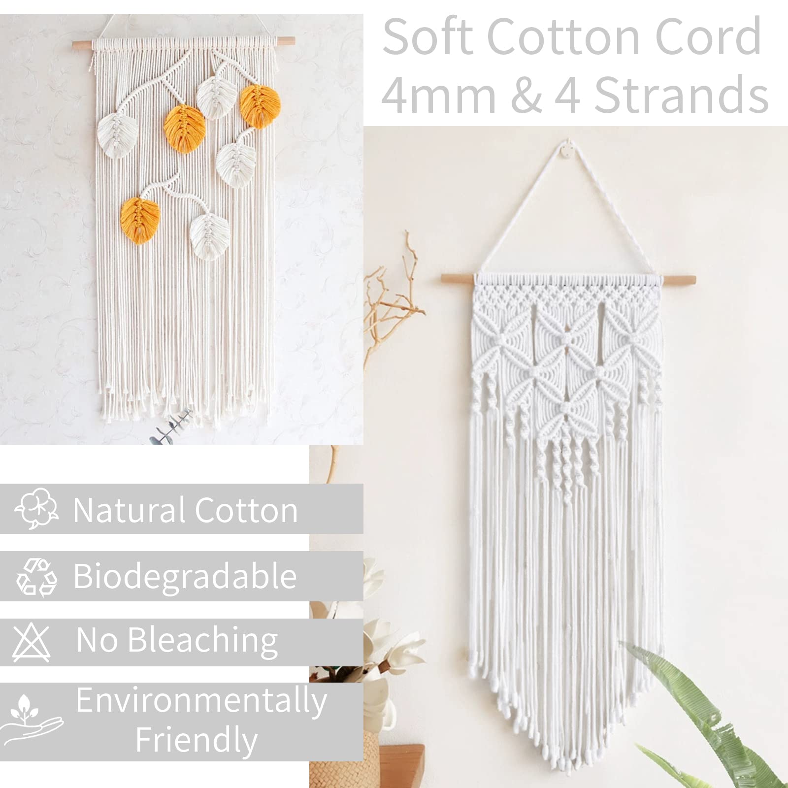 LEREATI Macrame Cord 4mm x 100m, Thick Macrame Rope Natural Cotton Rope Craft String - Image 4