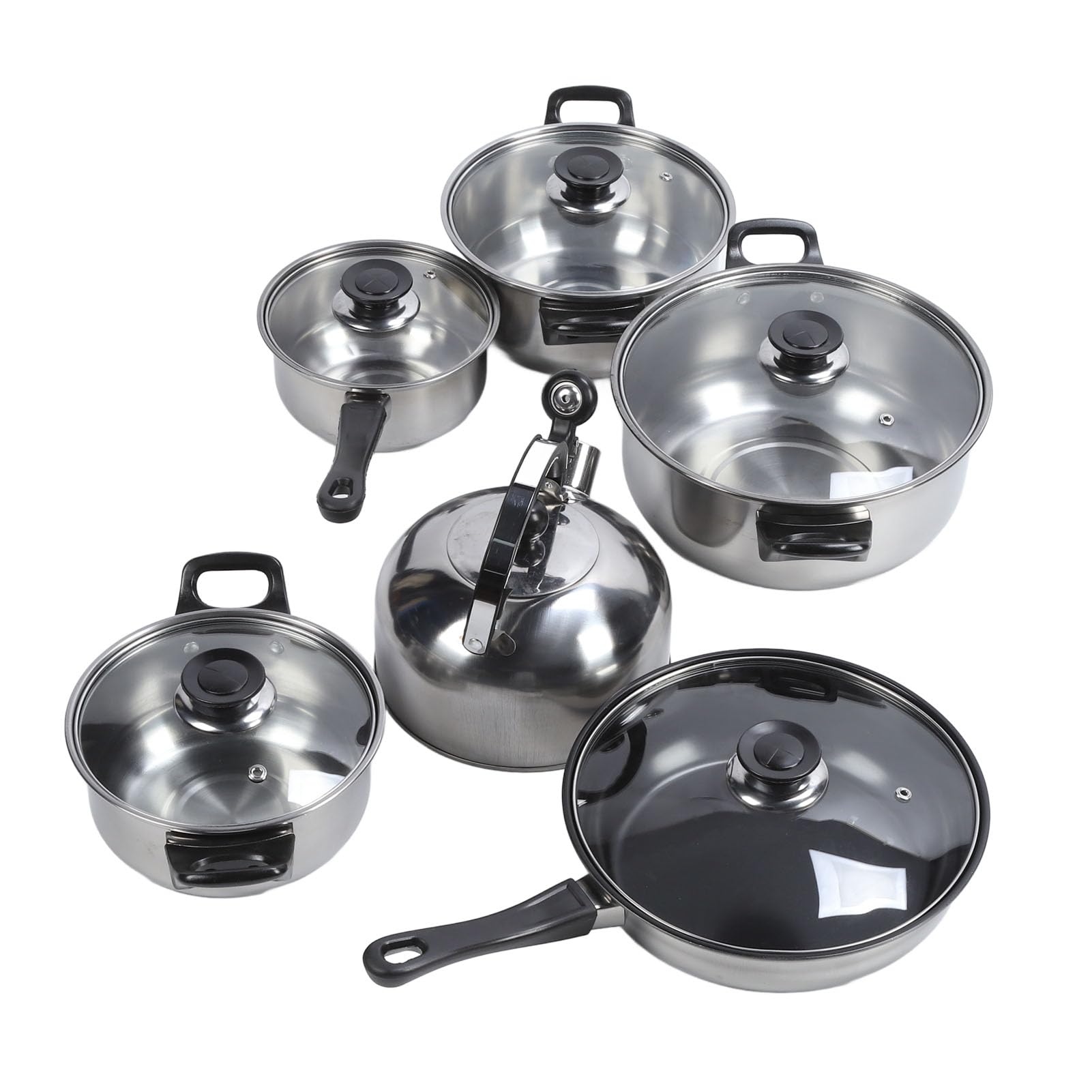 6PCS Zestaw Kuchni Kuchennej, Zestaw Patelni ze Stali Nierdzewnej z Pokrywką, Sos Plack |. Garnek do Zupy |. Kettle Herbaty |. Naczynia Kuchenne Indukcyjne do Wrzenie Dusić