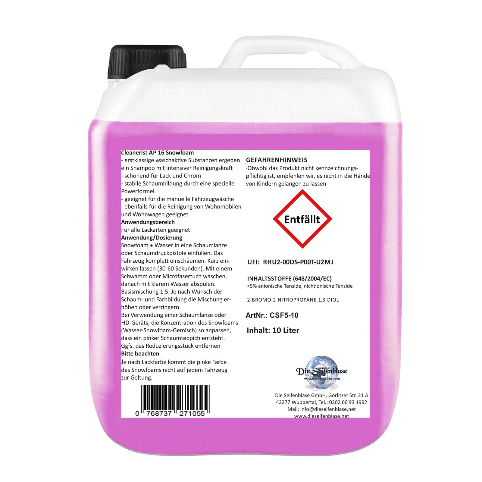 20 litri Snowfoam PINK concentrato Shampoo per auto anche per roulotte e caravan lavaggio auto I Foamer I schiuma attiva I inclusi beccuccio e panno in microfibra I shampoo in schiuma