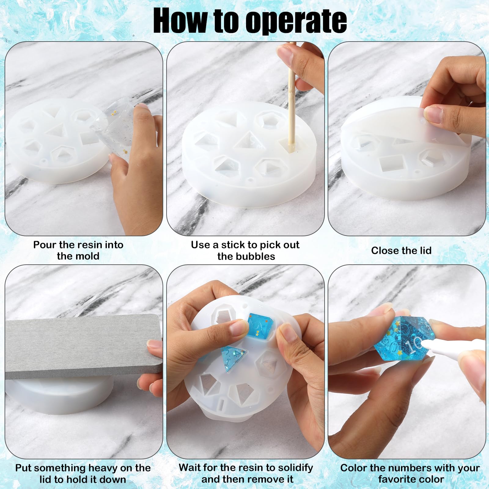Molde silicone 7 dados poliédricos para resina y manualidades | Molde de silicona 7 en 1 para cubos de resina, juegos y pasatiempos creativos.