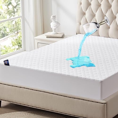 Miniatura 1 de Siluvia Protector de colchón de bambú refrescante impermeable tamaño Queen, suave tela de aire 3D transpirable, cómoda y protección, lavable, sin