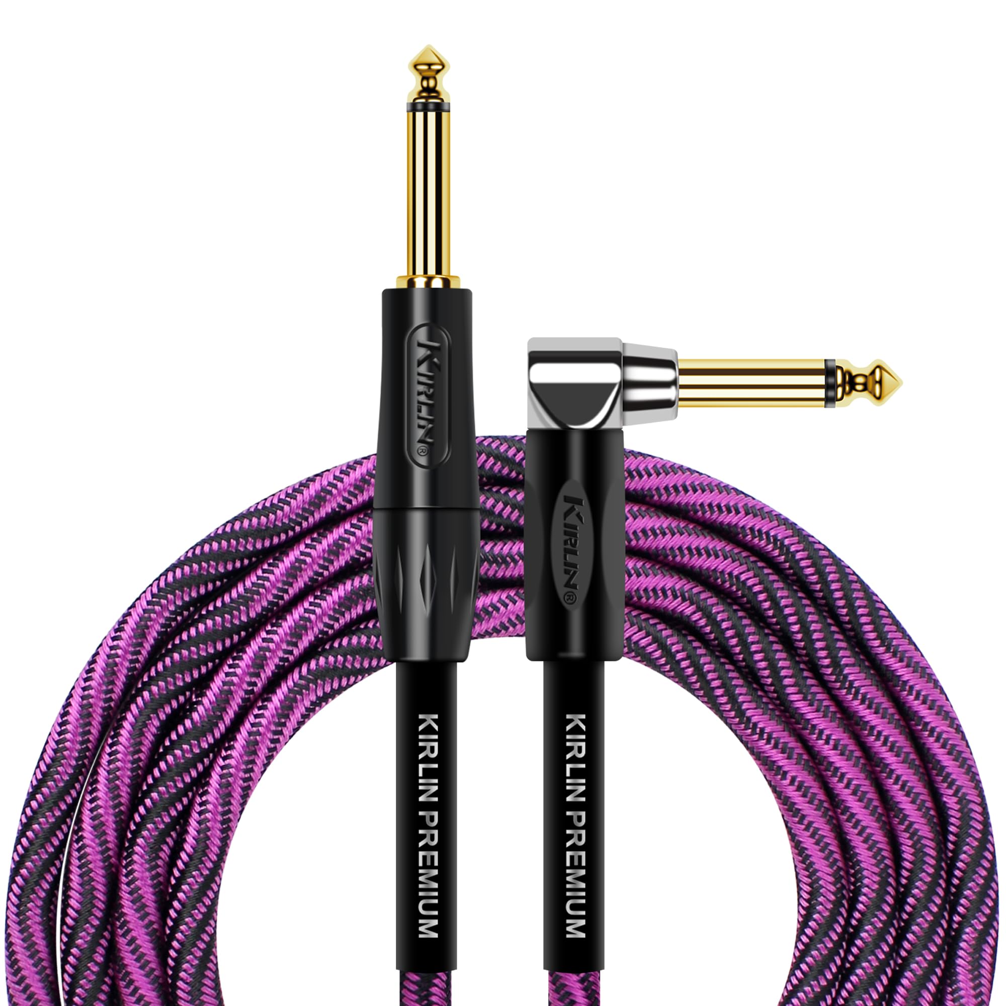 KIRLIN Cable IWB - Cable de instrumento, ángulo recto de 1/4 pulgadas a recto, onda negra y púrpura, 10 pies (IWB-202 BFGL-10/WBP)