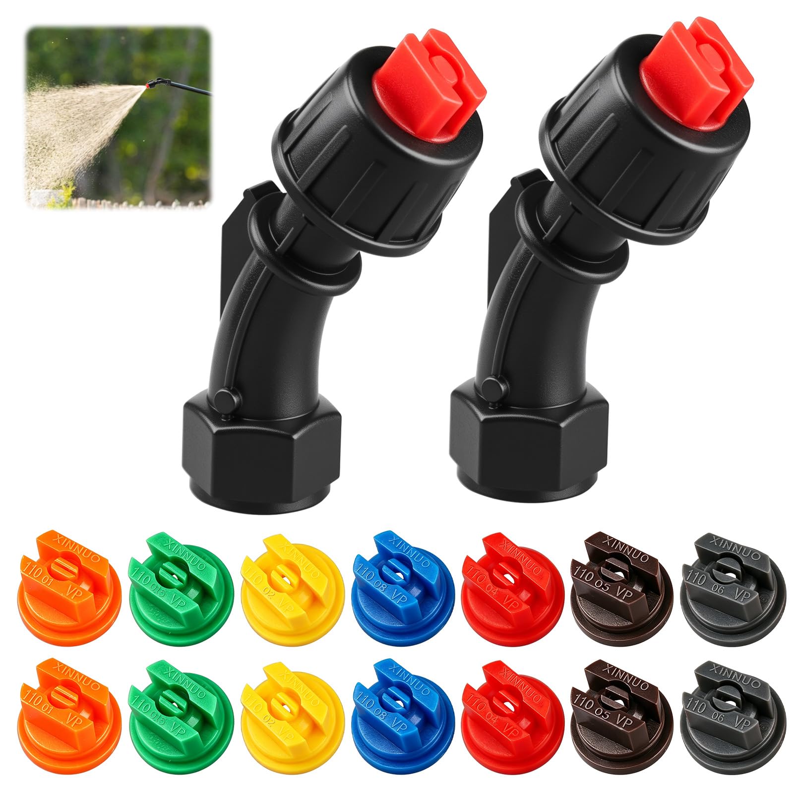 16pcs Agricultural Sprayer Nozzle Kit, Flat Fan Spray Tips Replacement 2 Set 110° Flat Fan Spray Nozzles with 14pcs Tips (0.1-0.6mm)Set for Knapsack Weed Killer Pump, Garden Fence Sprayer & Fertilise
