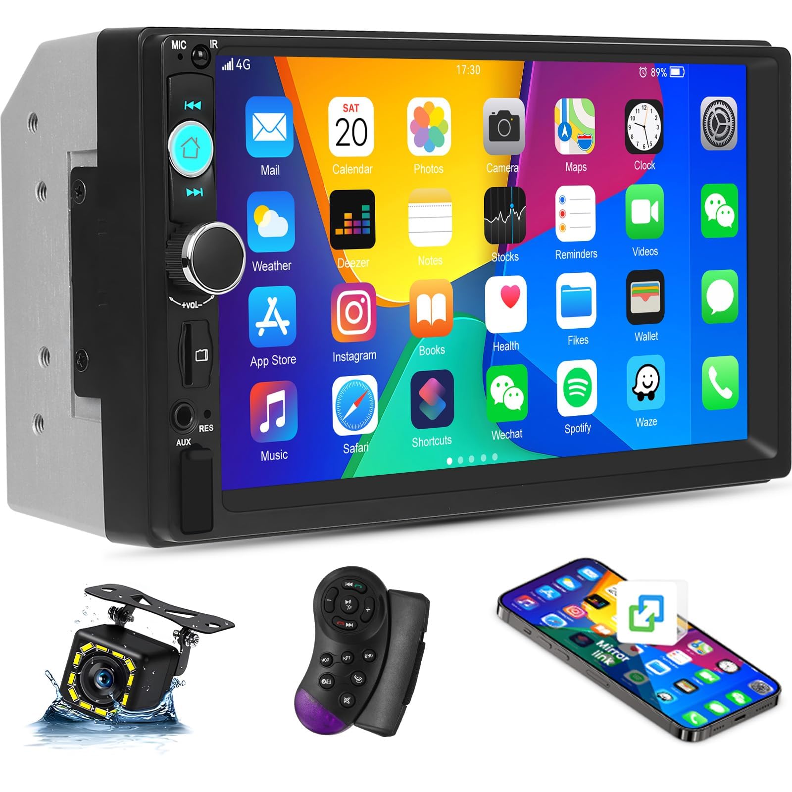 Radio Coche 2 DIN con Pantalla Táctil IPS de 7 Pulgadas Manos Libres, USB, AUX, TF, FM, Pantalla compartida Mirror Link, Reproductor MP5 y cámara de visión Trasera.
