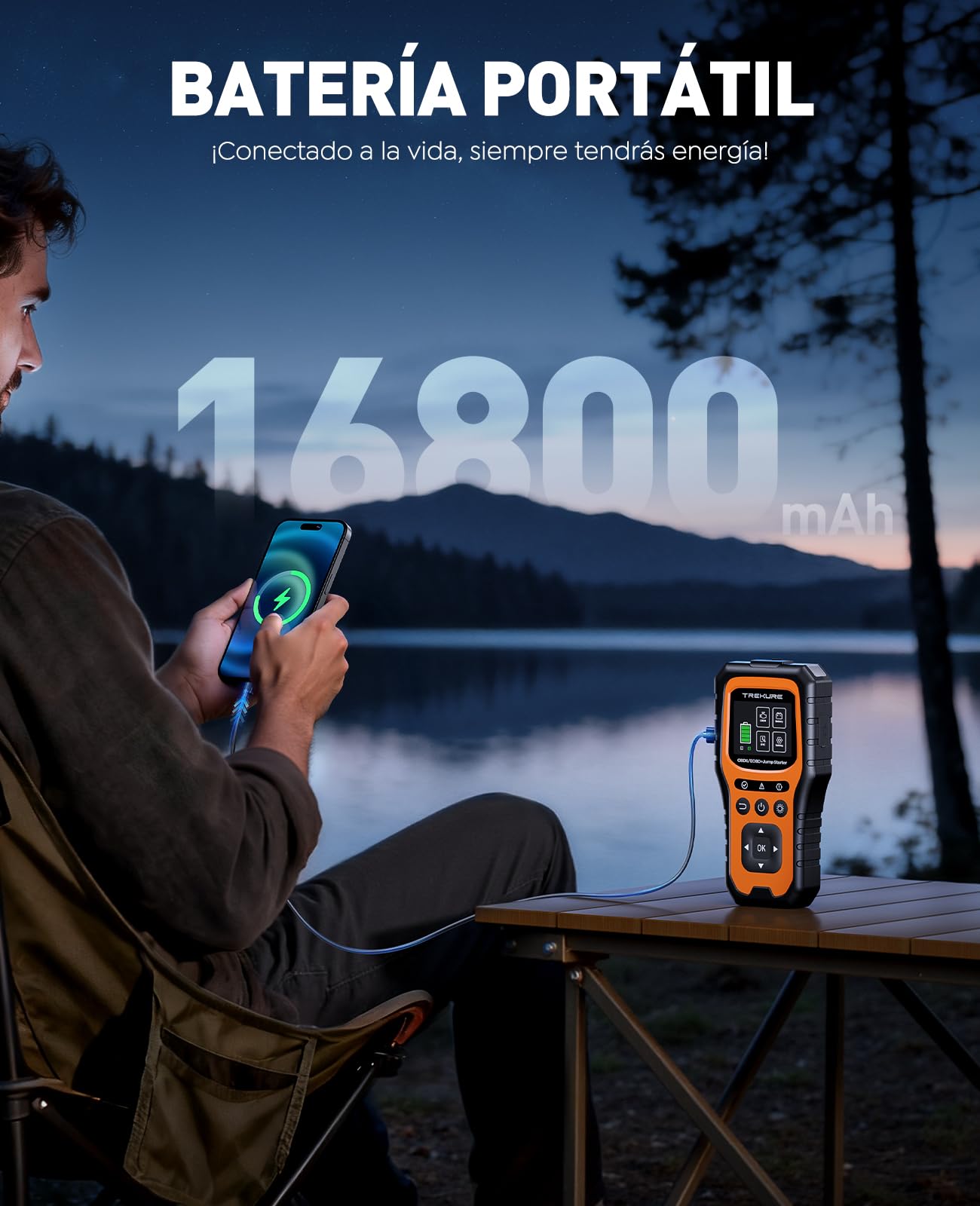 TREKURE Arrancador de Baterías de Coche 7000A con OBD2 Diagnosis Coche, Arrancador de Coches Portátil con Función de Arranque Forzado, Prueba de Batería, Pantalla Grande(para All Gas o 10L Diesel)