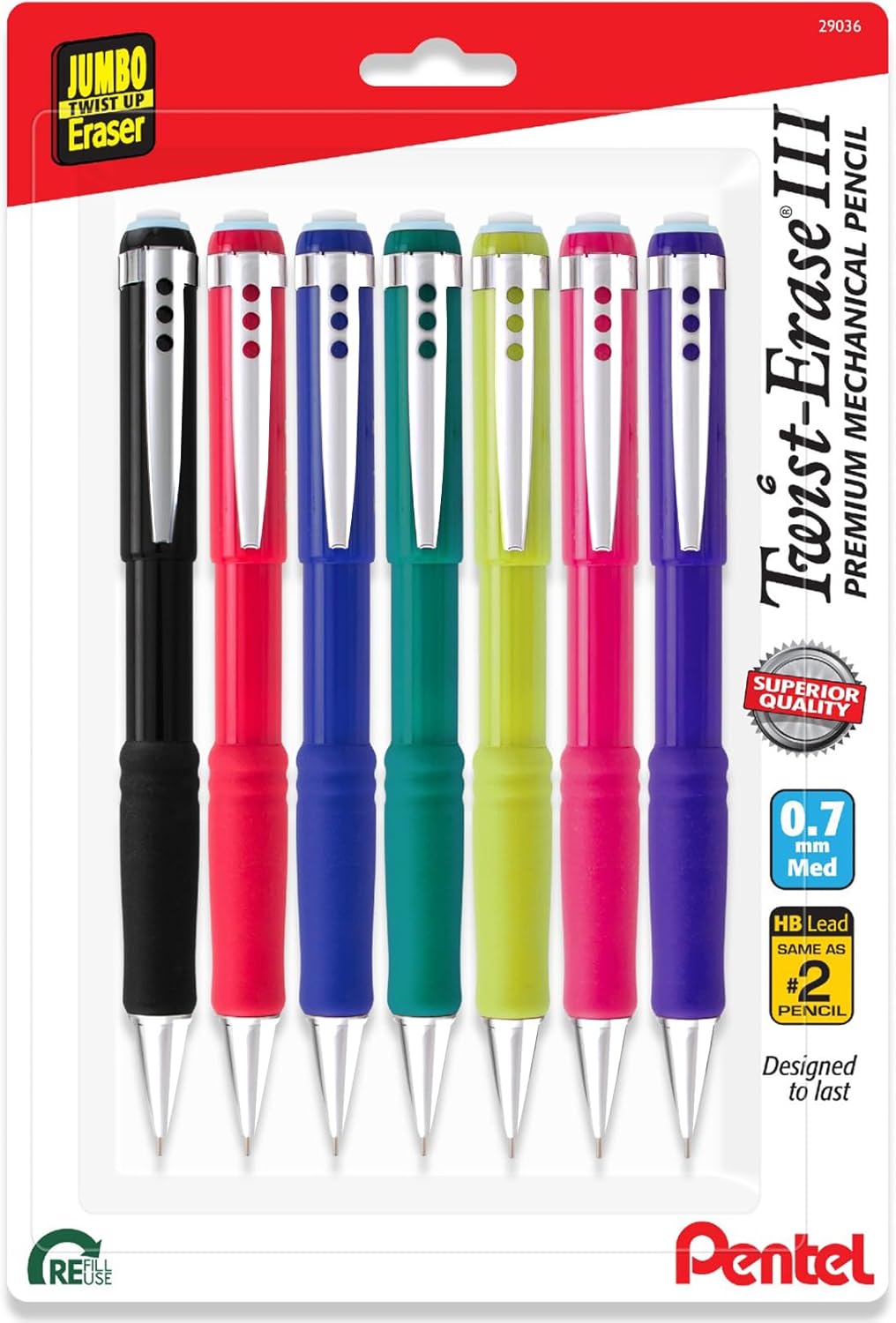 Pentel Twist Erase III Mechanical Pencils 0.7mm – Pre-Loaded Super Hi Polymer HB Lead – 7 Pack – Assorted Color Barrels Pentel Twist Erase III Mechanical Pencils 0.7mm – Pre-Loaded Super Hi Polymer HB Lead – 7 Pack – Assorted Color Barrels